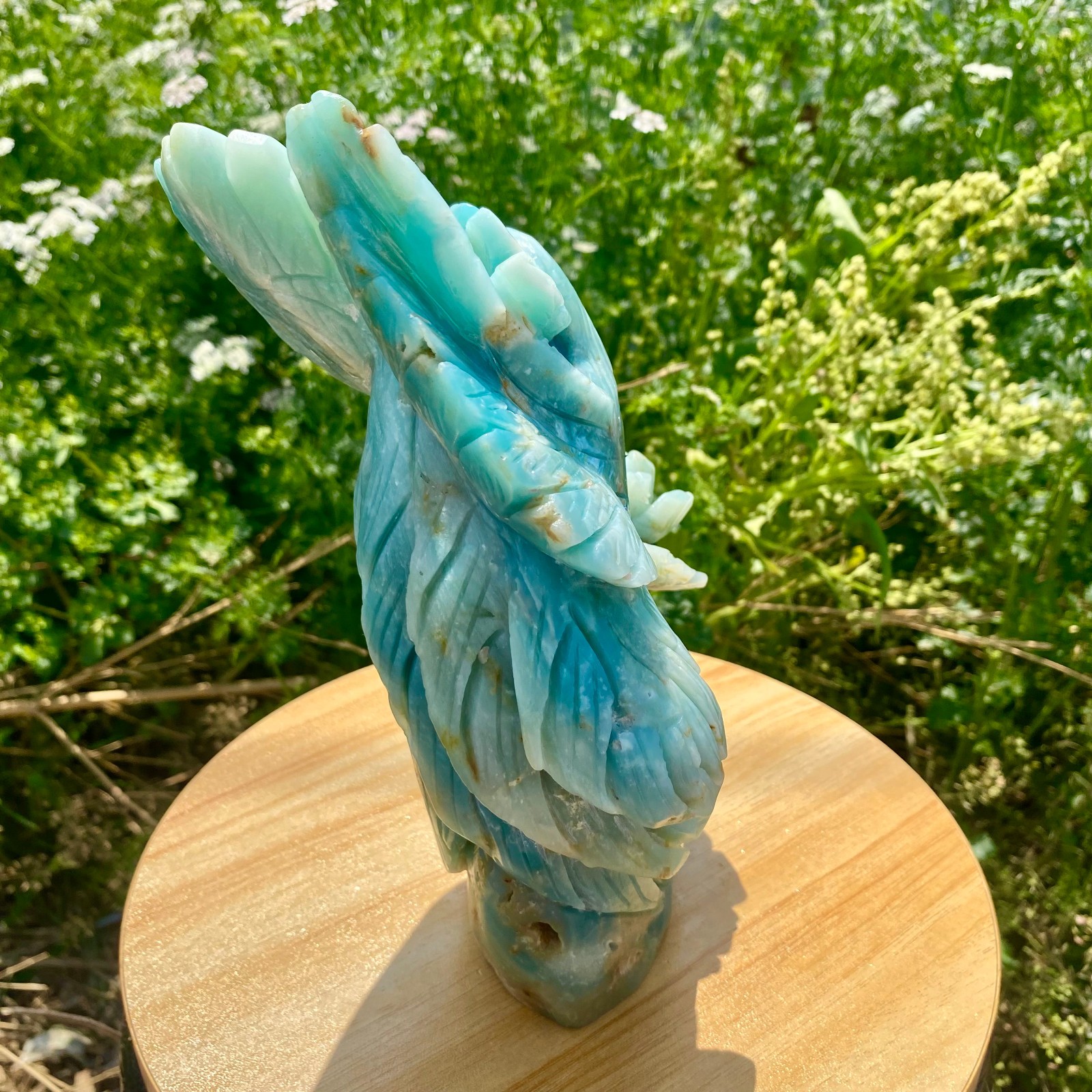 6.17LB Natural Blue Vein Stone Phoenix Carving, Home Decoration