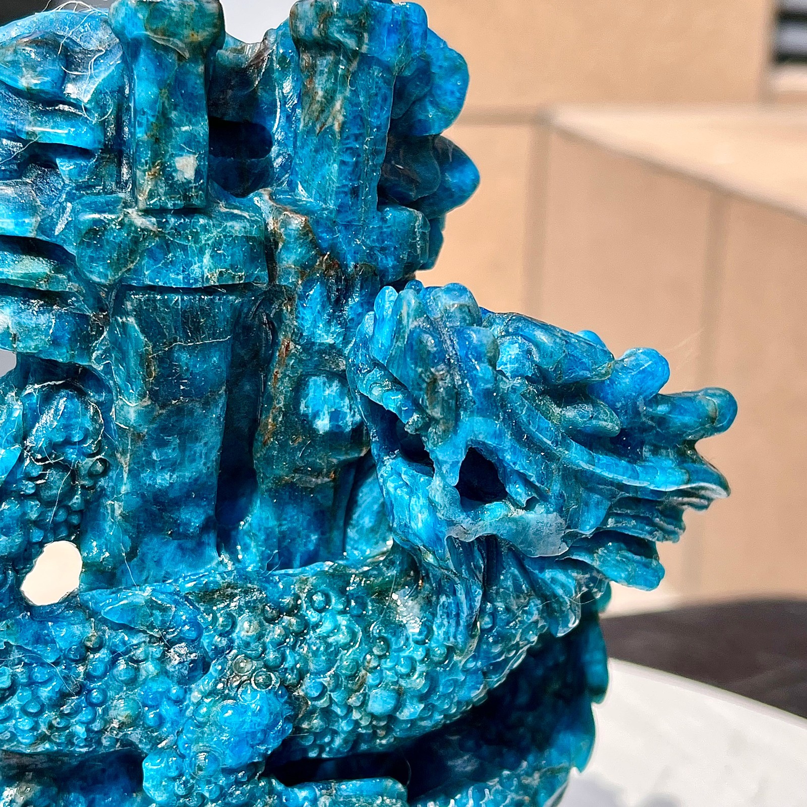2.99LB Natural dreamy blue lithium gray pattern hand carved and healed