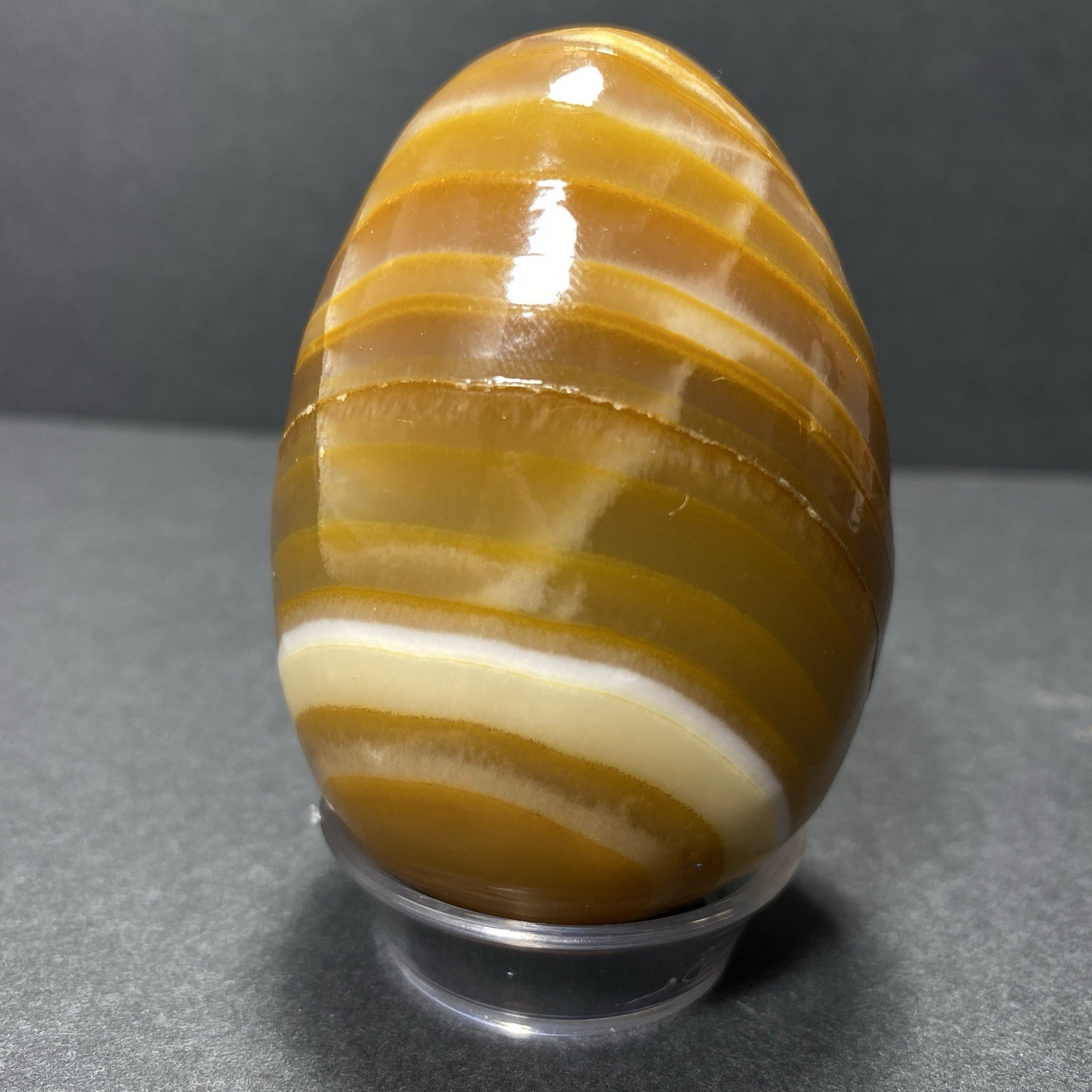 Natural Onyx Stone Egg With Stand Hand Polished Banded Agate Calcite Crystal