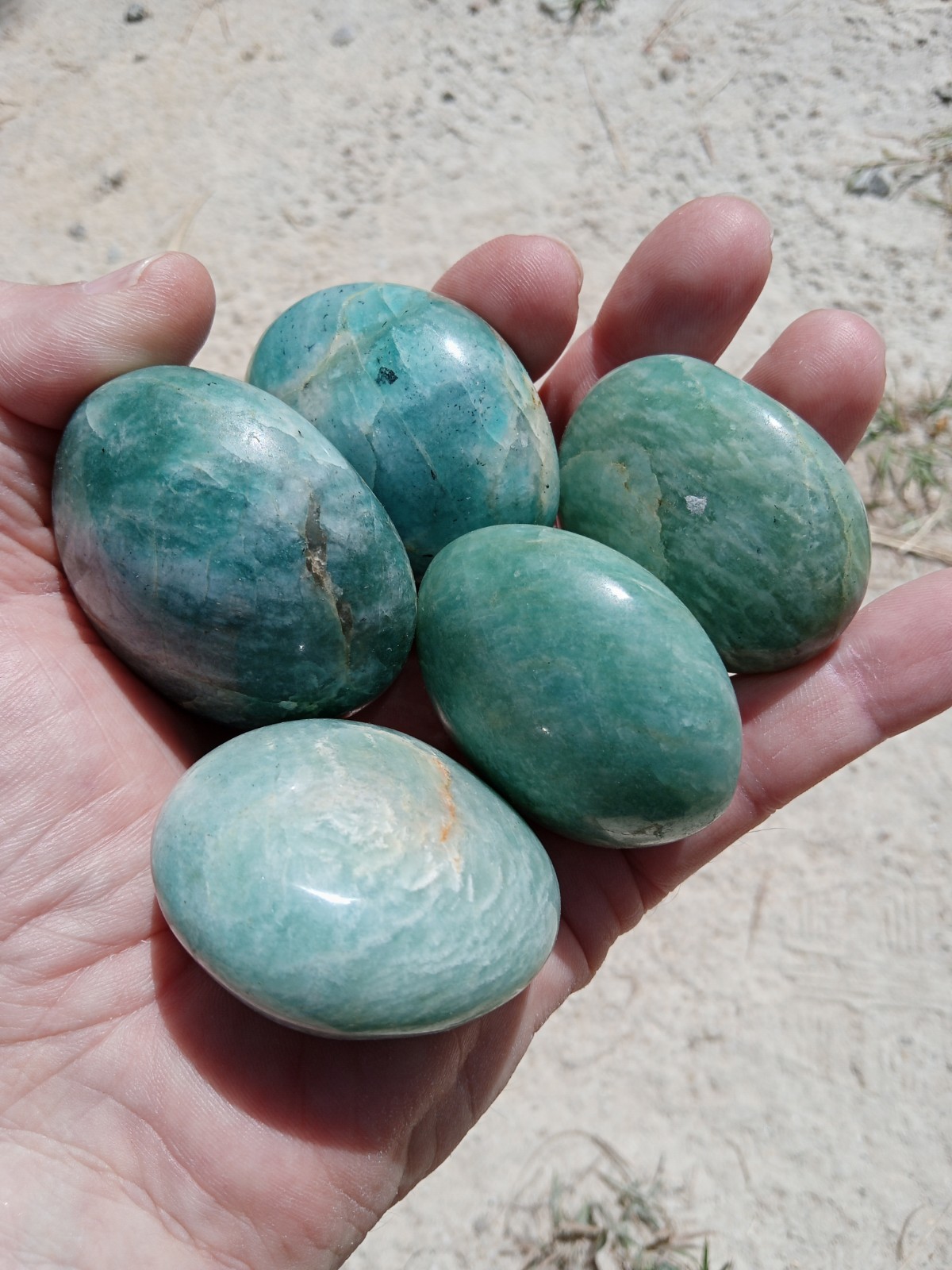 Lot of 5 Hand Polished Amazonite Palm Stones! Healing, Over 1 Lb! S2