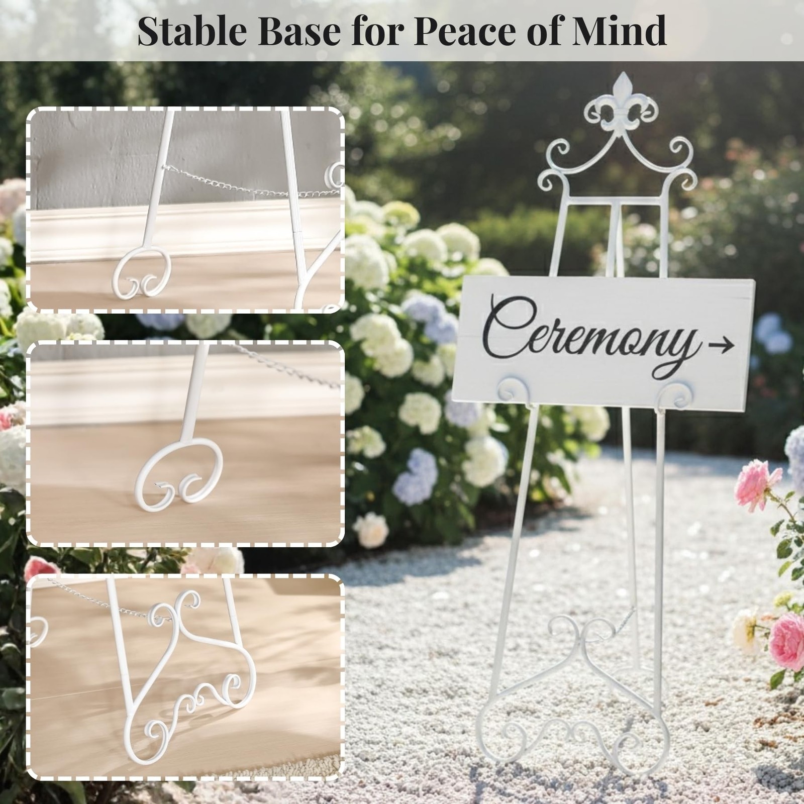 60” H White Easel Stand for Sign, Large Adjustable Metal Display Standing