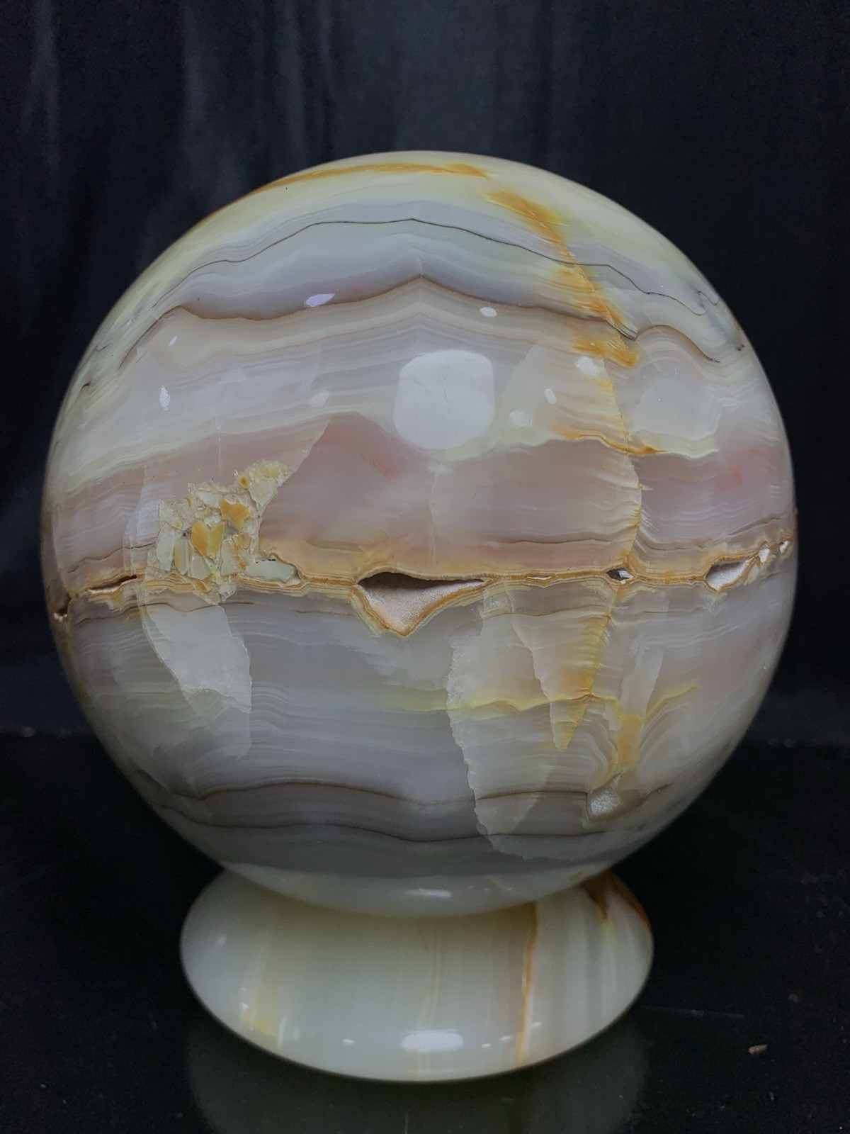 Large 95mm Green Banded Onyx Sphere 4.636kg Calcite Crystal Orb Specimen Stand