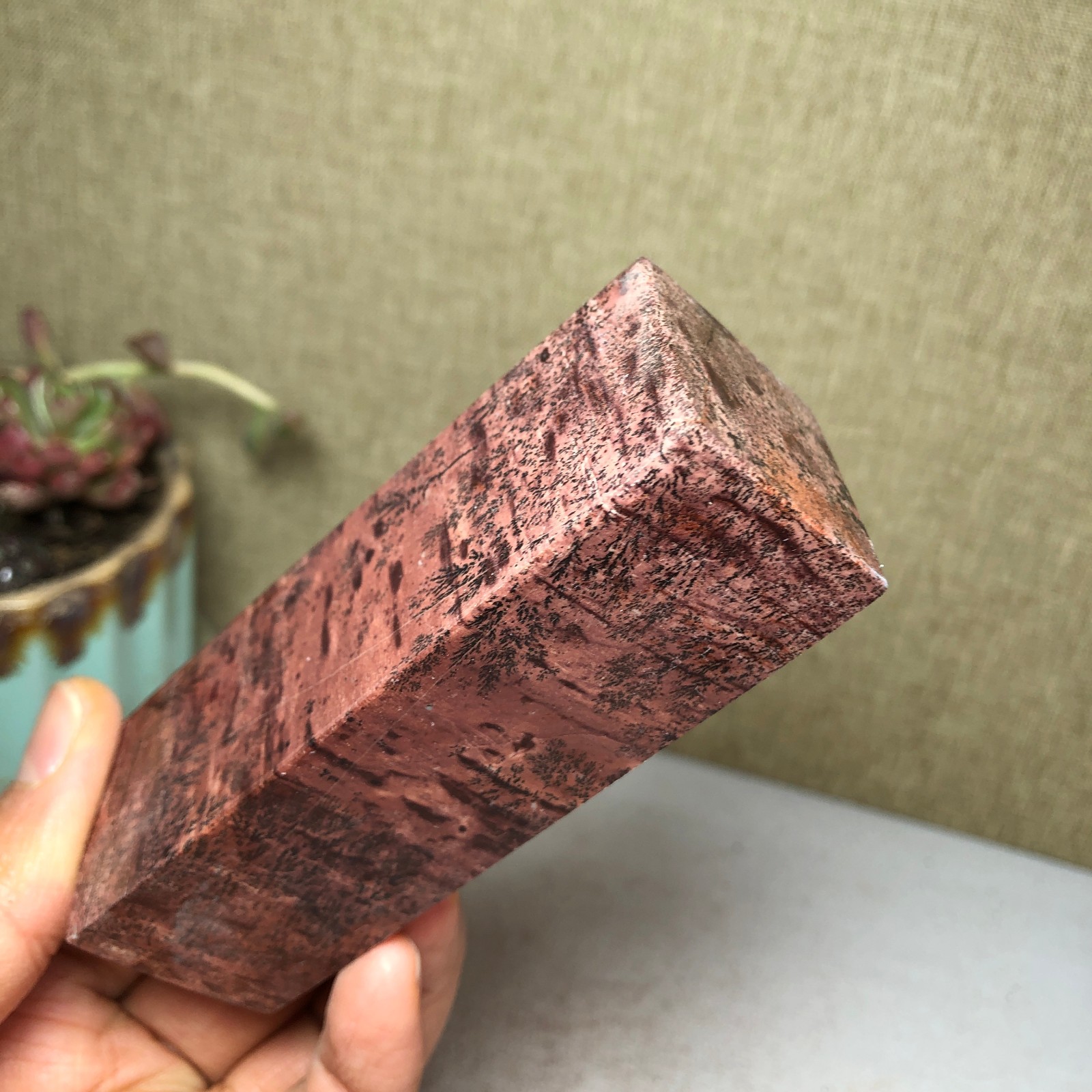 95mm Natural Chinese Painting Stone Quartz Crystal cuboid home decor 211g A3233