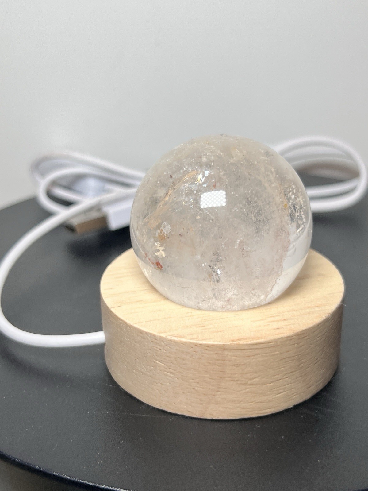 Clear Quartz Sphere W/Multicolor USB Light Holder – See pics and description