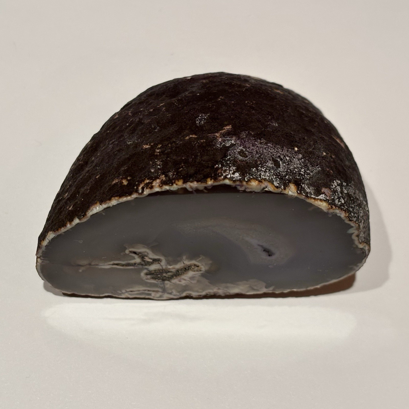 Natural Blue and Gray Banded Agate Geode Half Chunk Display Specimen Brazil