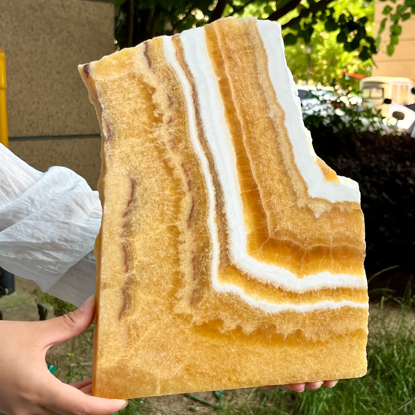 4.9 lb Natural Yellow Calcite Double Sided Polished Crystal Slab Raw