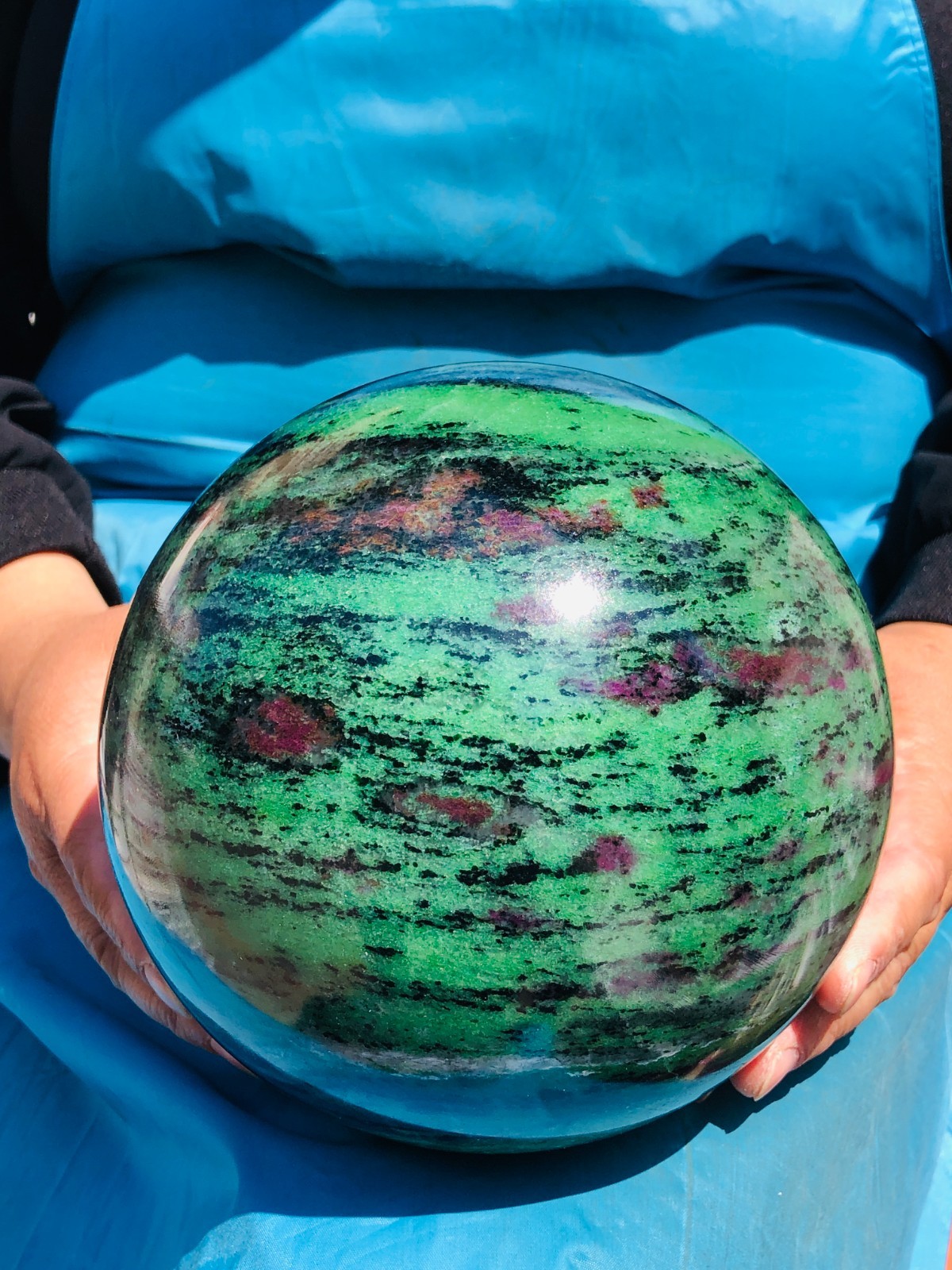 12.29 LB Large Natural Ruby Zoisite Sphere Crystal Healing Stone Specimen 5157