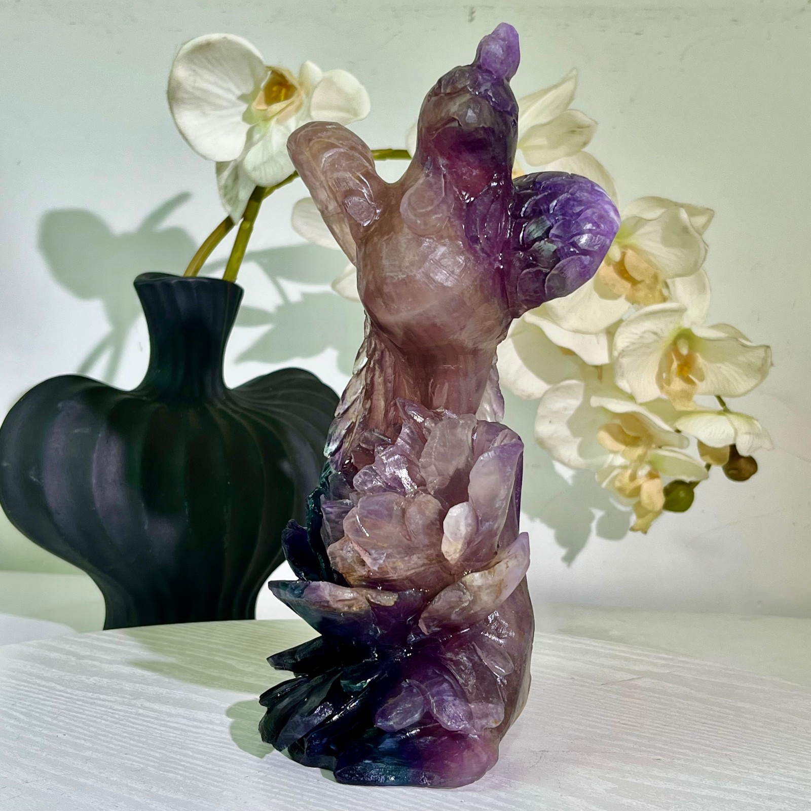 6.43LB Natural fluorite quartz products, hand carved and polished spiritual orn