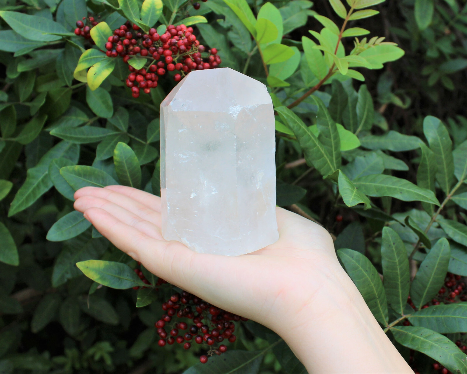 LARGE Clear Quartz Crystal Point with Cut Base – Free Standing Crystal Points