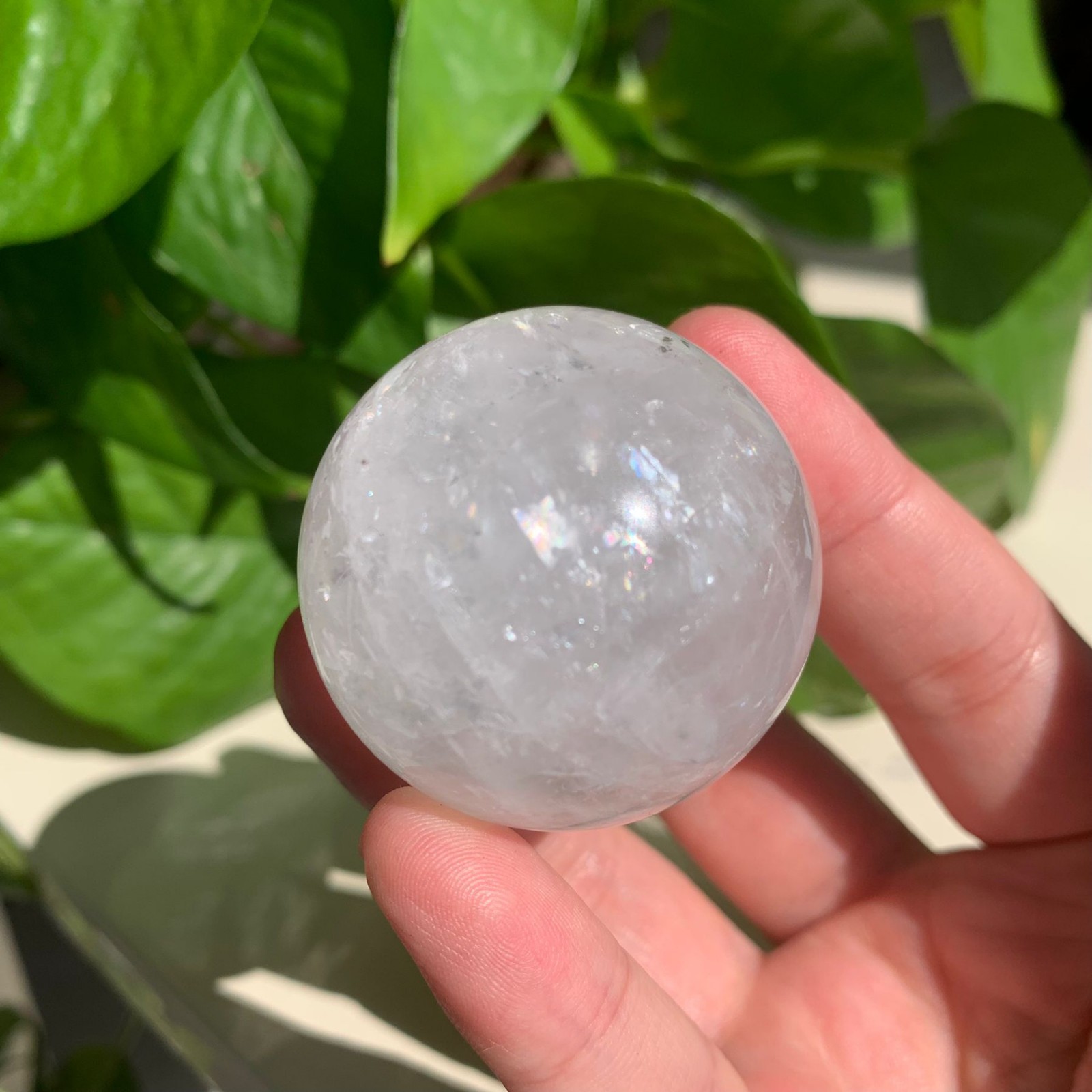 40mm 92g Clear Calcite Sphere Rainbow Energy Crystal Spiritual Altar Decor