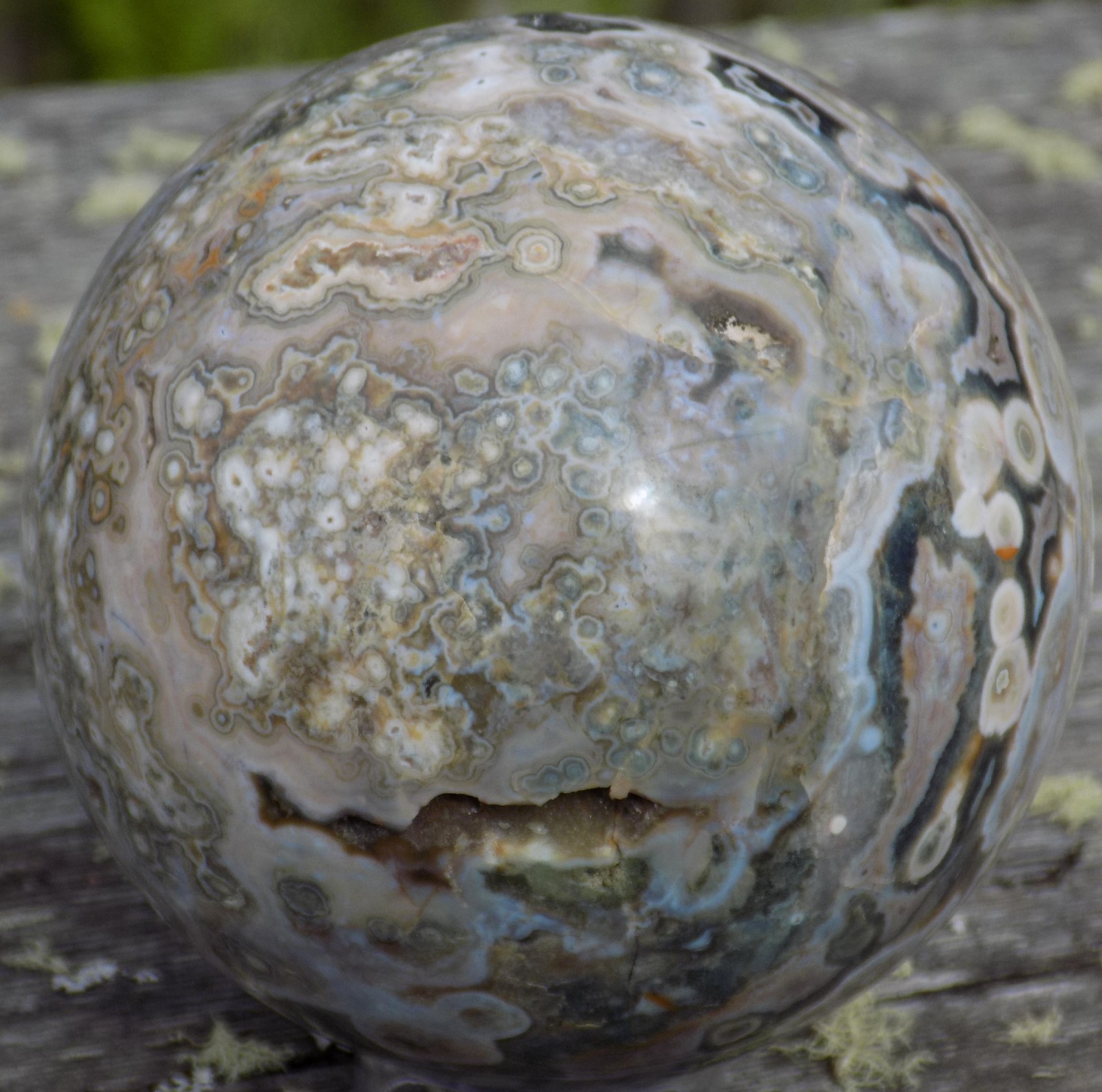 SWEET OCEAN JASPER SPHERE MARBLE 87MM OR 3 7/16” 6755