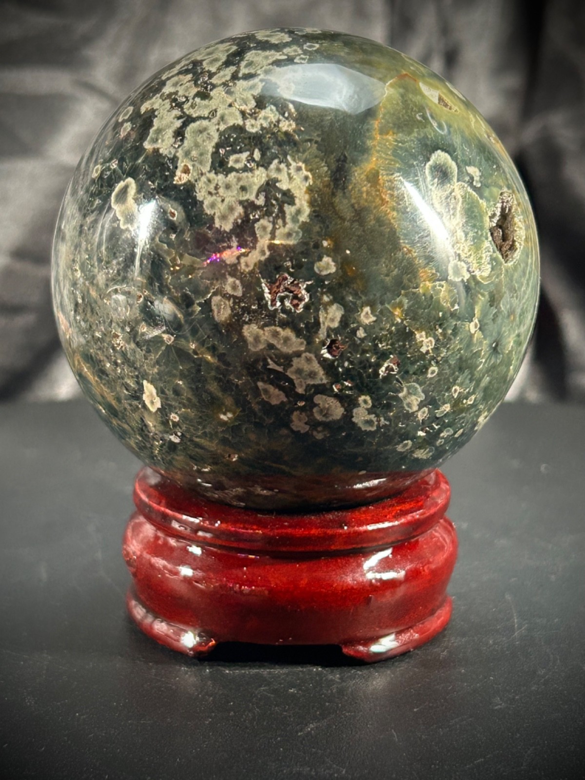2.92″ Ocean Jasper Druzy Sphere With Wood Stand