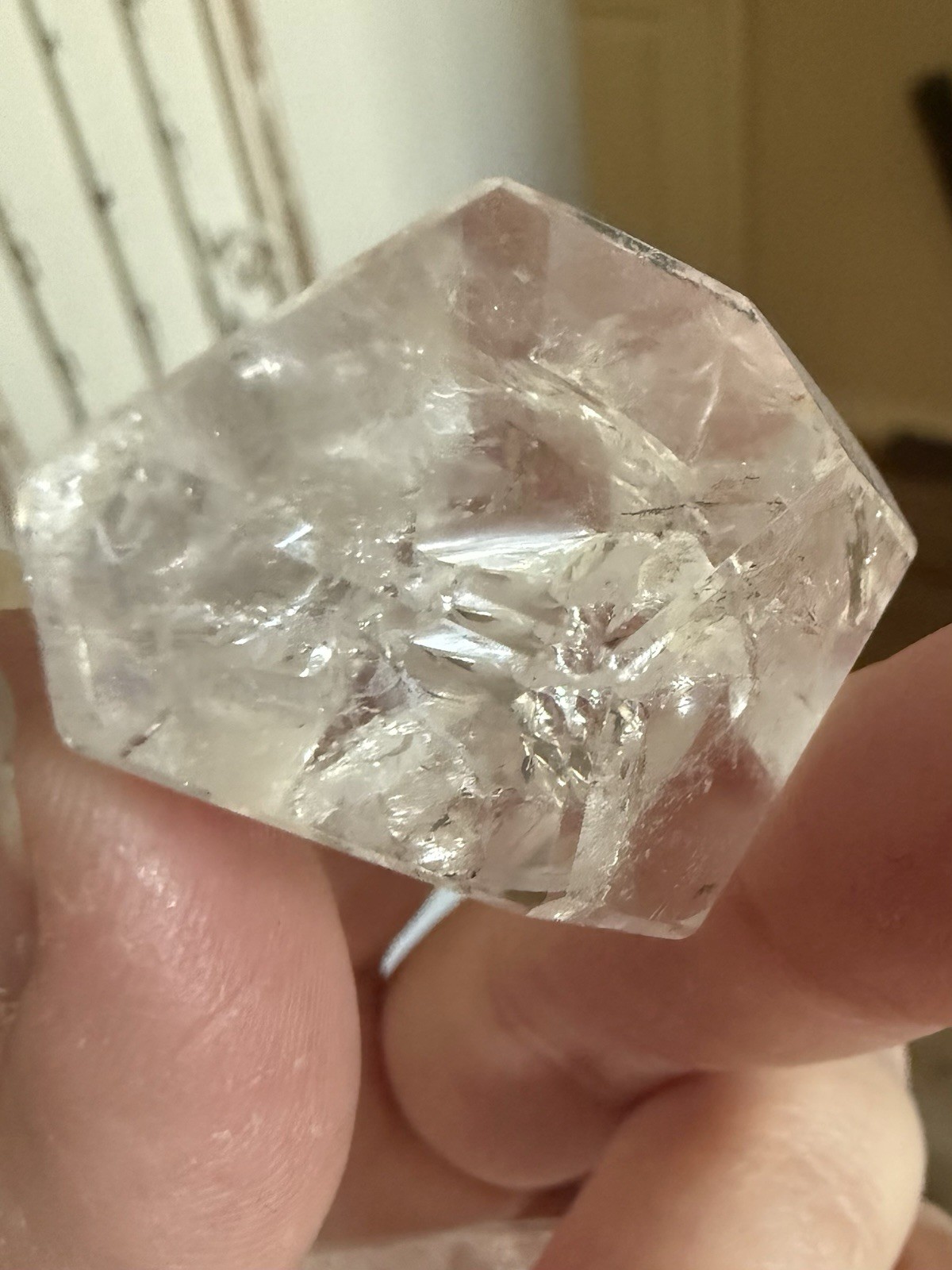 Lot Of 2 Faceted Polished HQ Clear Quartz Crystal Freeforms W/ Rainbows