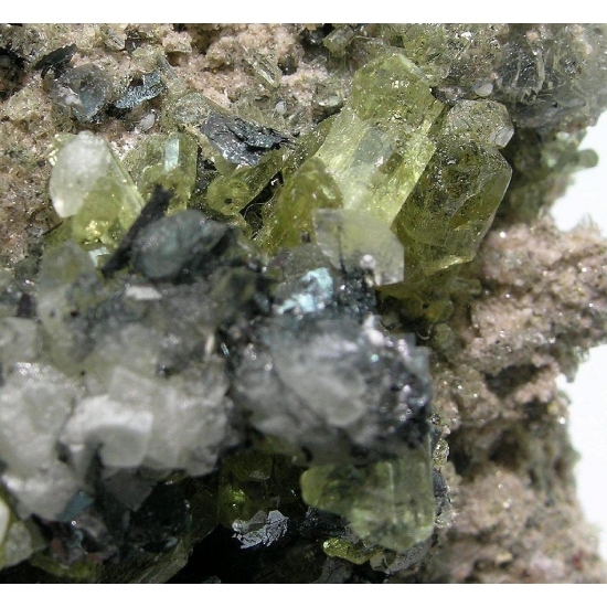 KB: BRIGHT SW FL. ORANGE APATITE XLS. W/ FL. WHITE CALCITE FROM SPAIN