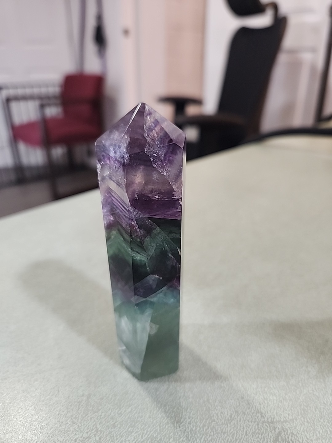 8 oz 4.25 in. Natural rainbow fluorite quartz Crystal obelisk Point Healing Wand