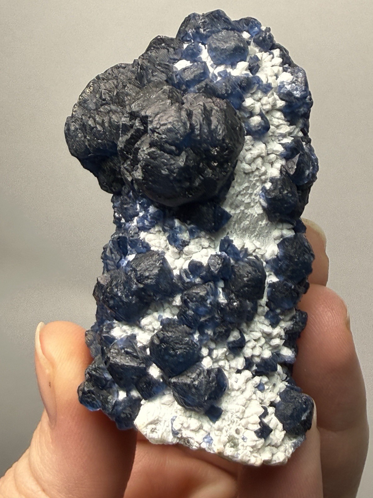 Superb Blueberry Fluorite on Candle Quartz |Huanggang Liang Mine, Inner Mongolia