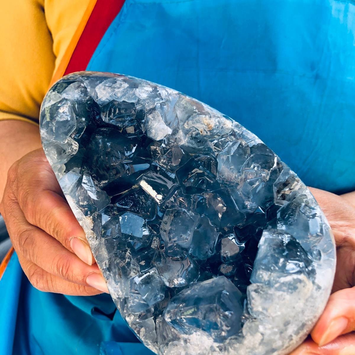 6.35LB Natural Blue Celestite Geode Crystal Cluster Specime Healing 1.51+1.38kg