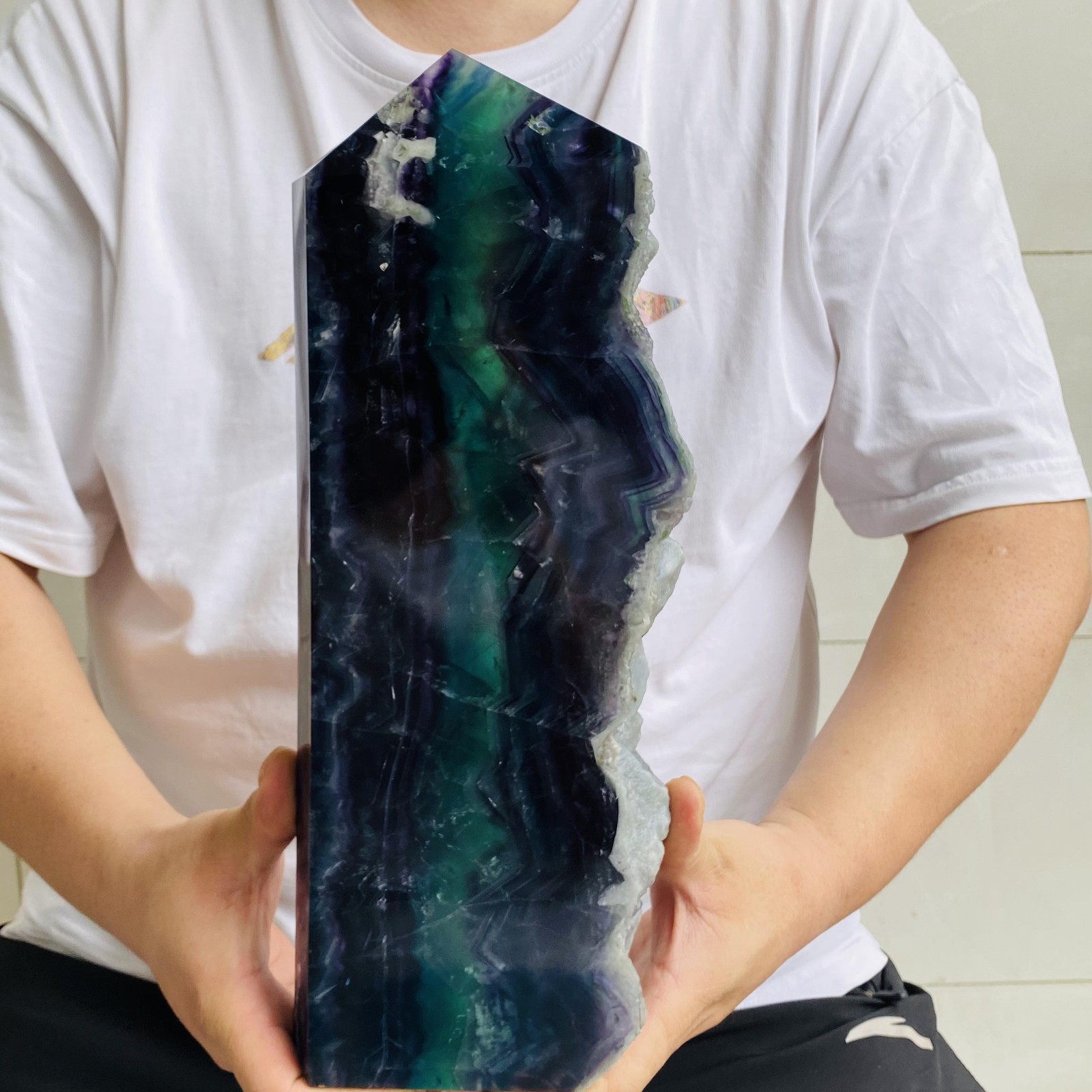 Natural Fluorite Obelisk Quartz Crystal Healing Reiki Wand Tower Point 4880g
