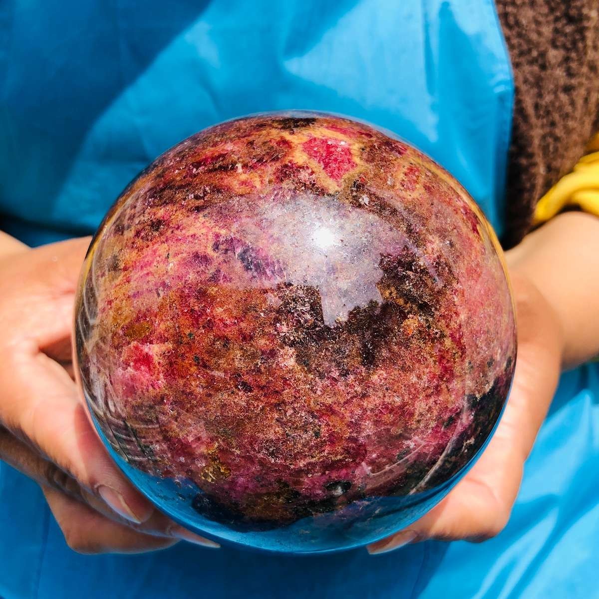 5.47LB Natural Rhodonite Crystal Sphere Pink Black Healing Gem Stone 4794