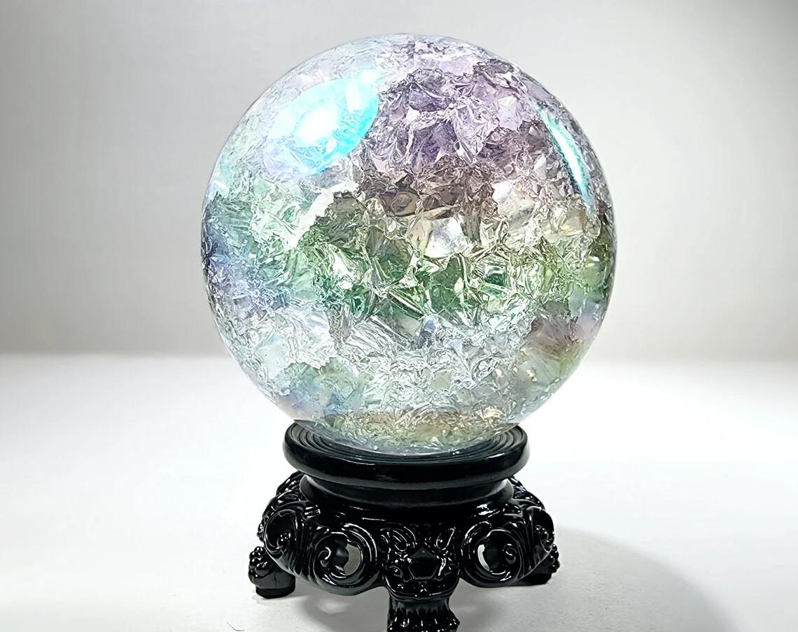 Crackle Aurora Crystal Ball, 80mm Aurora Glass Ball, Curiosities, 3.15 inch