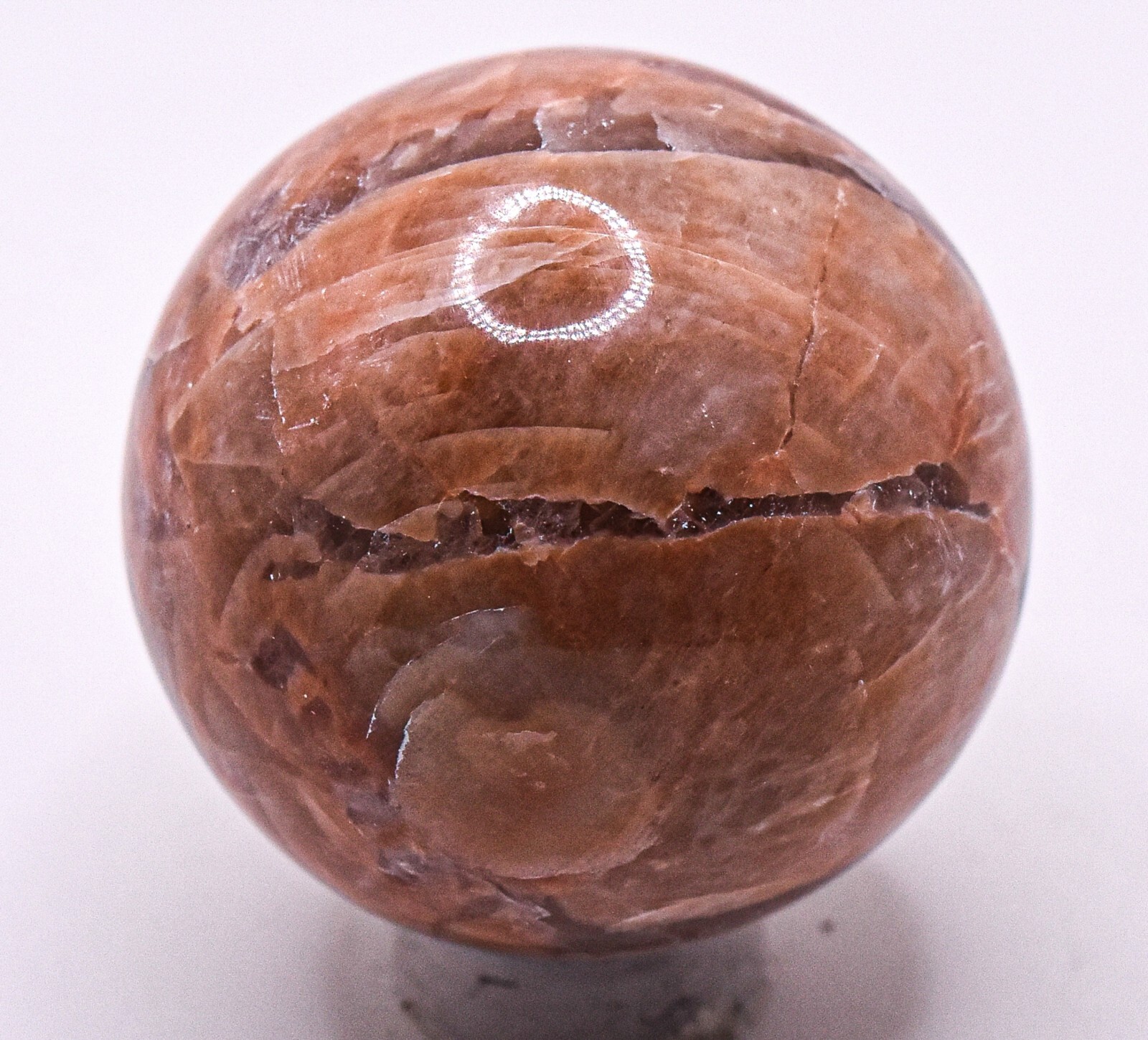 36mm Orange Peach Moonstone w/ Smoky Quartz Crystal Mineral Sphere Ball – India