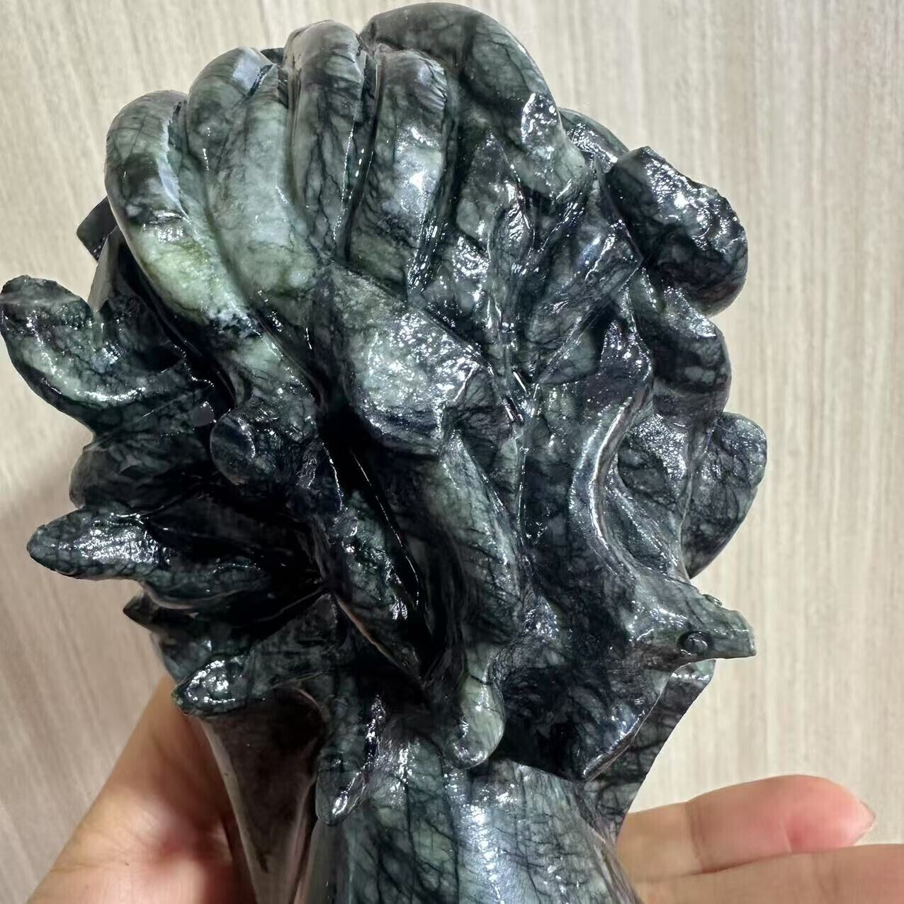1.98LB natural hsiuyen jade engraving skull crystal healing energy gift