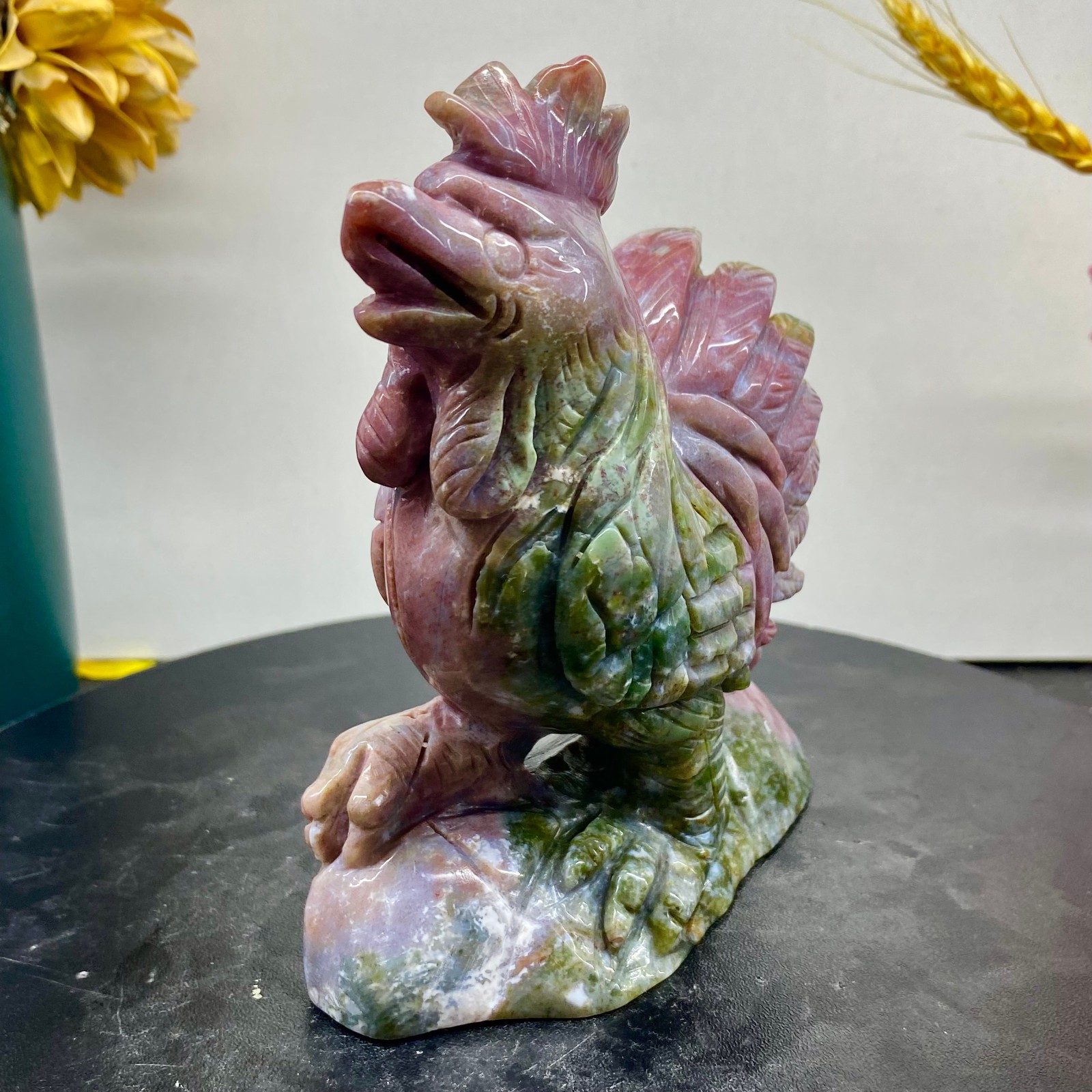 1.45LB Natural Amazonite Carving chicken Hand Carved Crystal Healing Decor