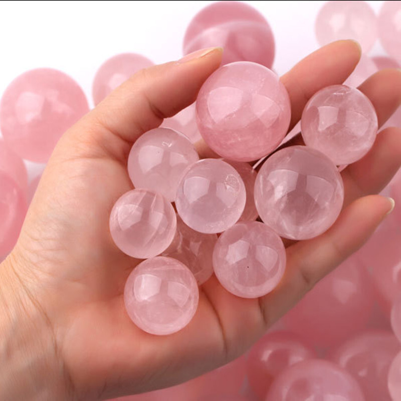 40MM Natural Rose Quartz Crystals Gemstone Reiki Healing Stone Sphere Ball Globe