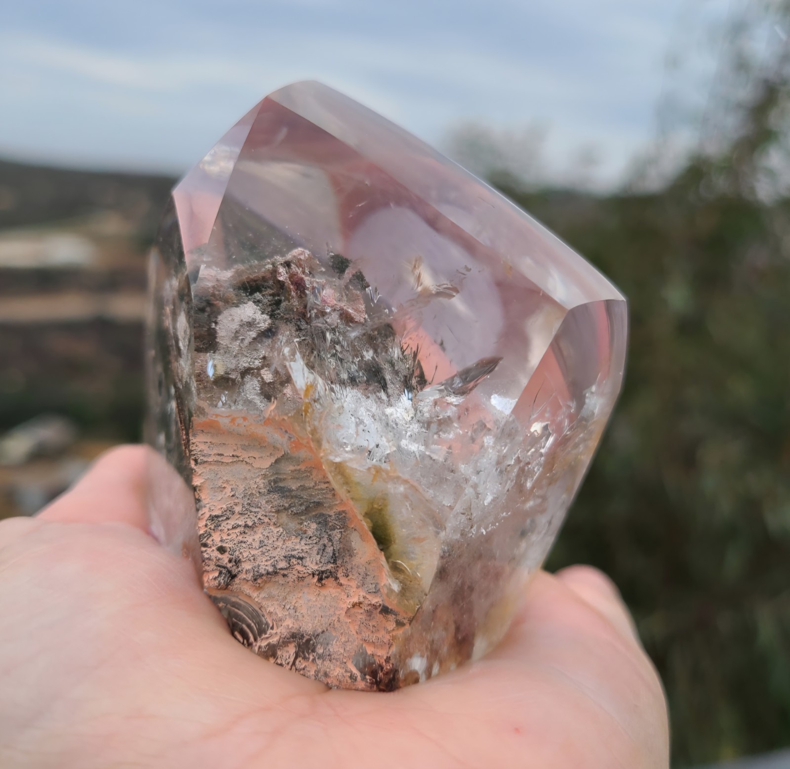 Large Garden Quartz Crystal Free Form w/ Peach & Green Inclusions