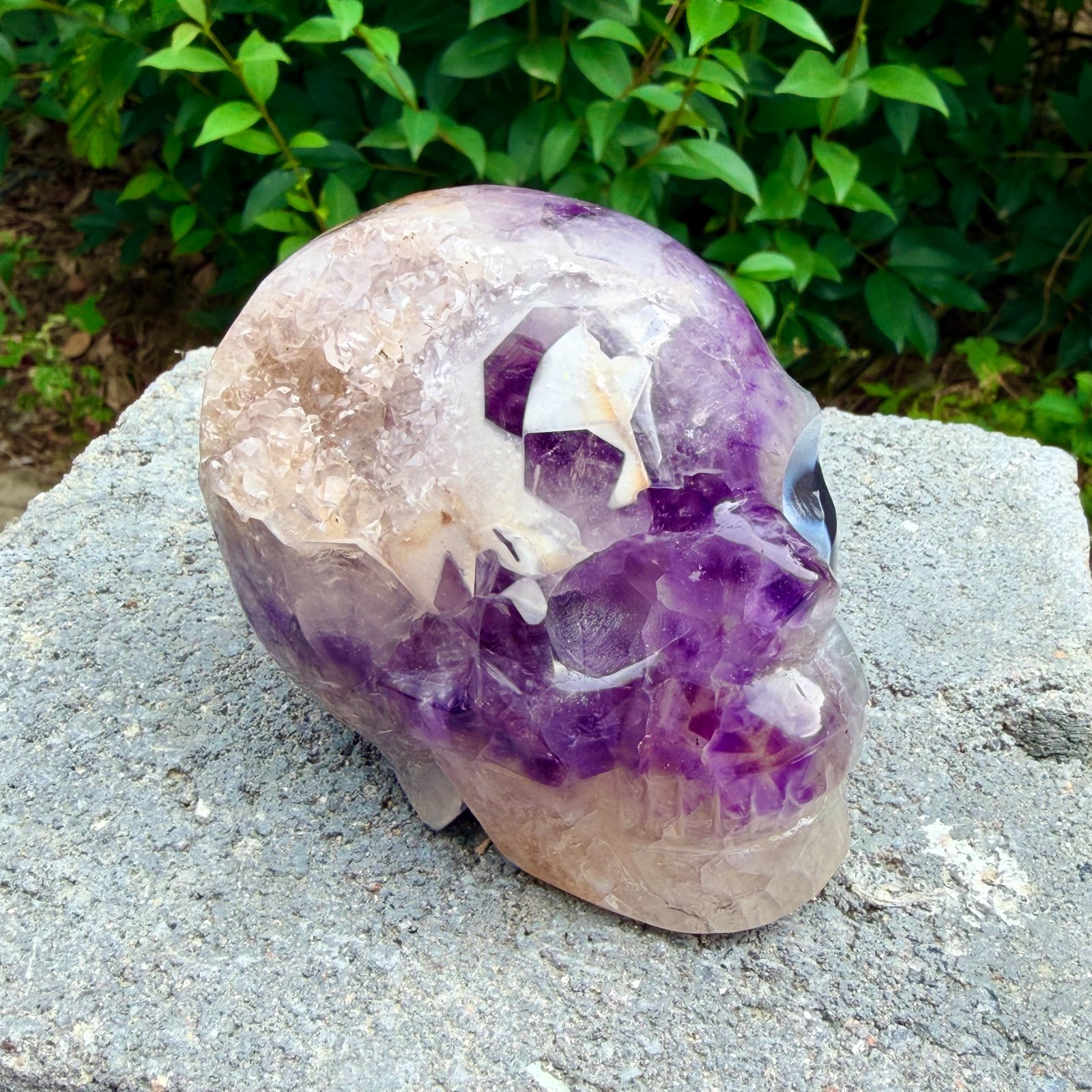 1.58lbAmethyst agate crystal cave skull, Rare hand carved skull specimen