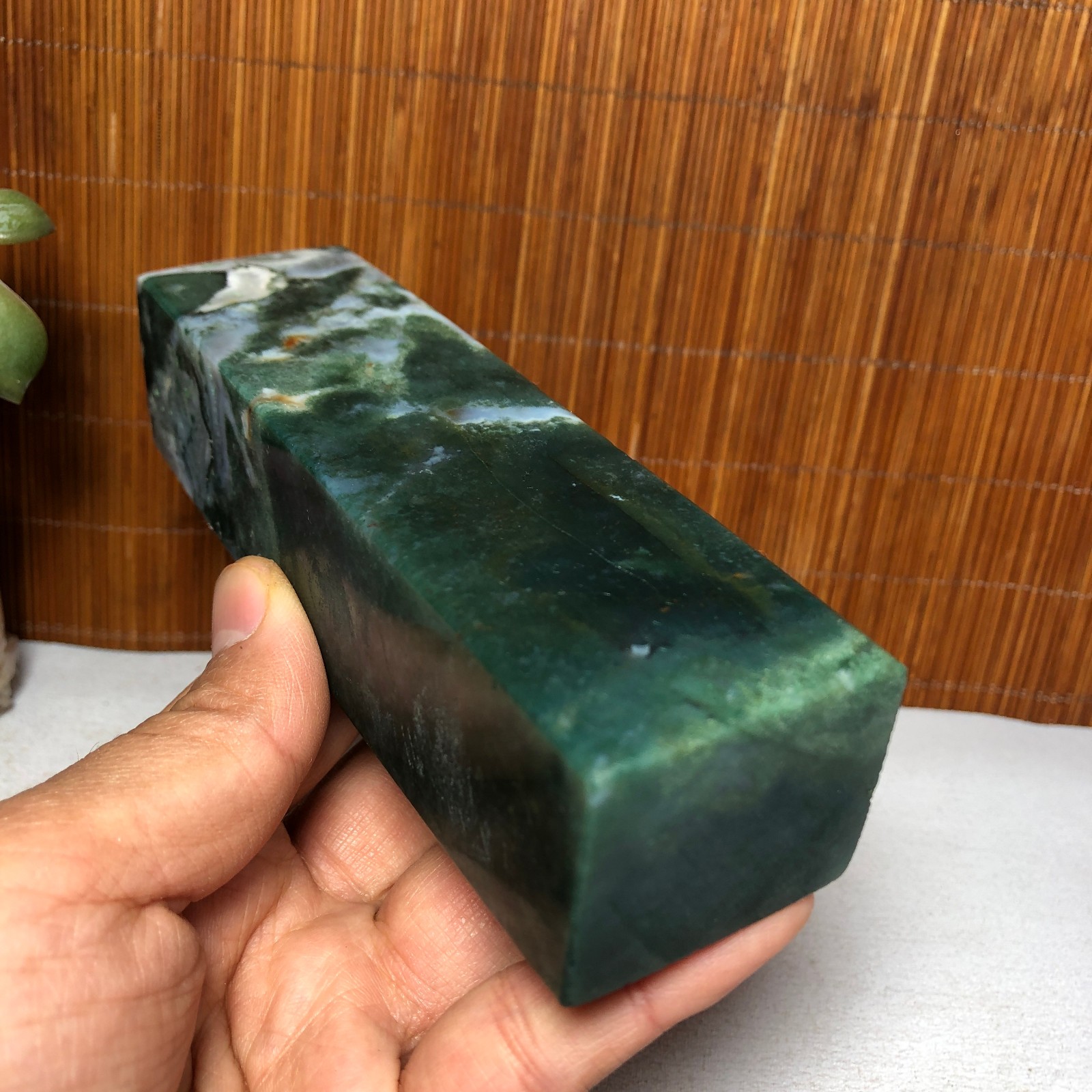 157mm Natural Polish Moss Agate Multiple veins Crystal Wand free standing A2286