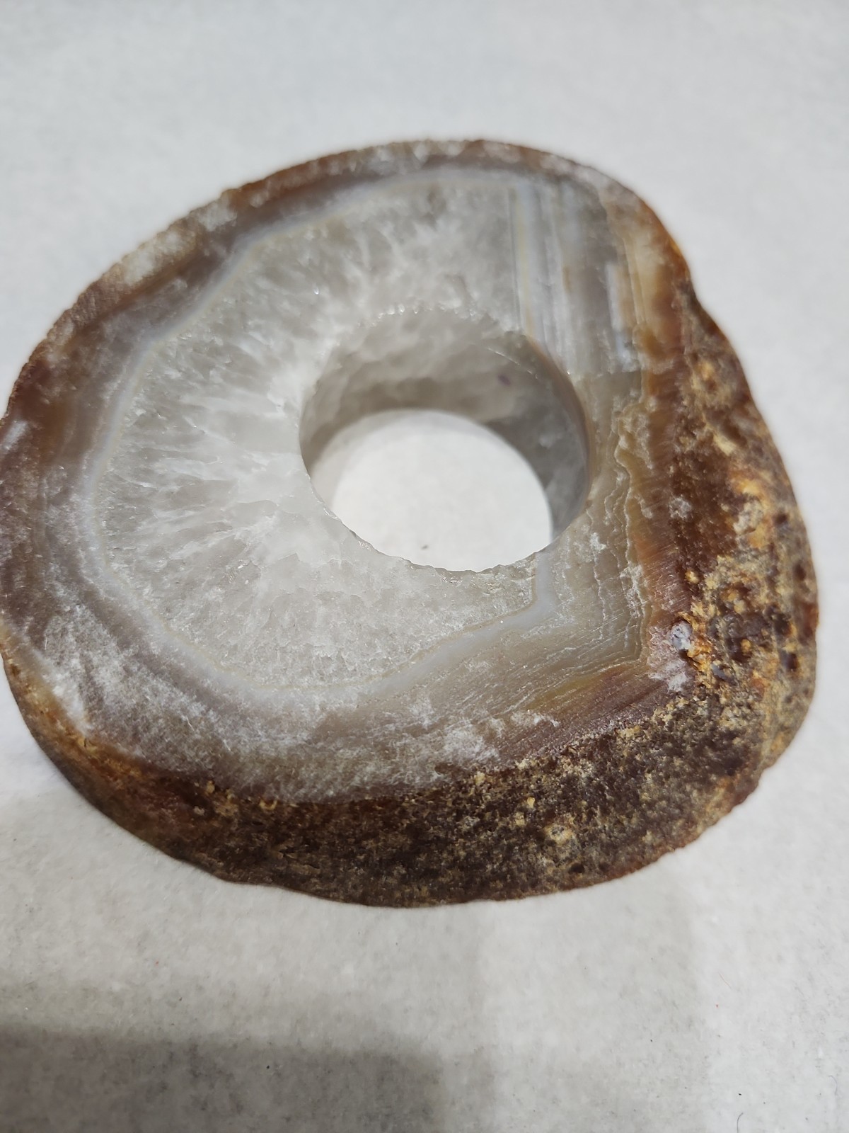 Polished Agate Geode Thick Slice 1.5 Inch Drilled Hole Brown And Clear 5×1 Inch