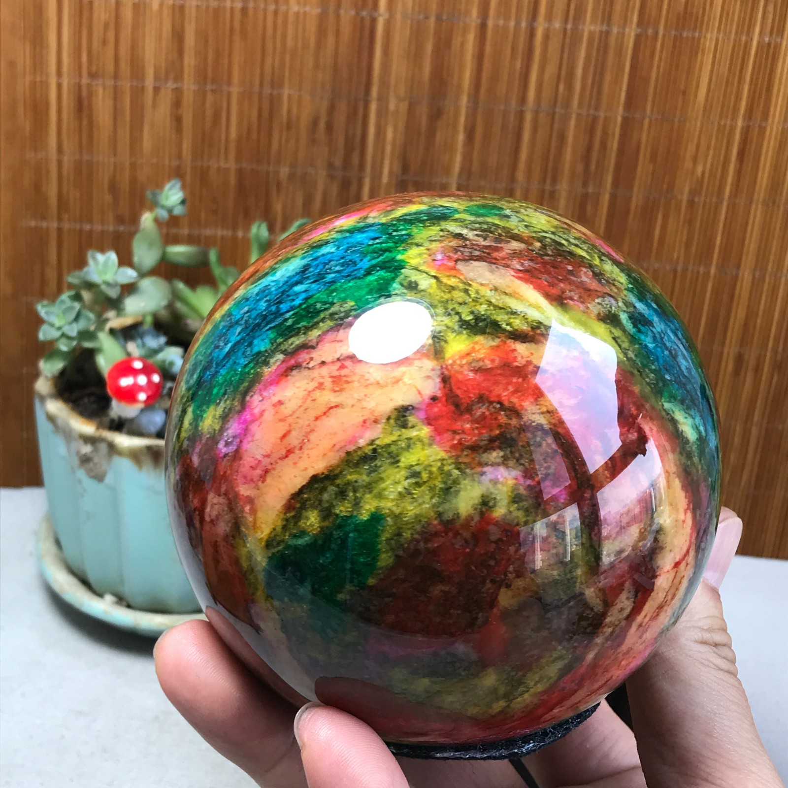 Natural “Seven Colors Jade” sphere Ball -Taiwan China 1.85kg Base Random A5809