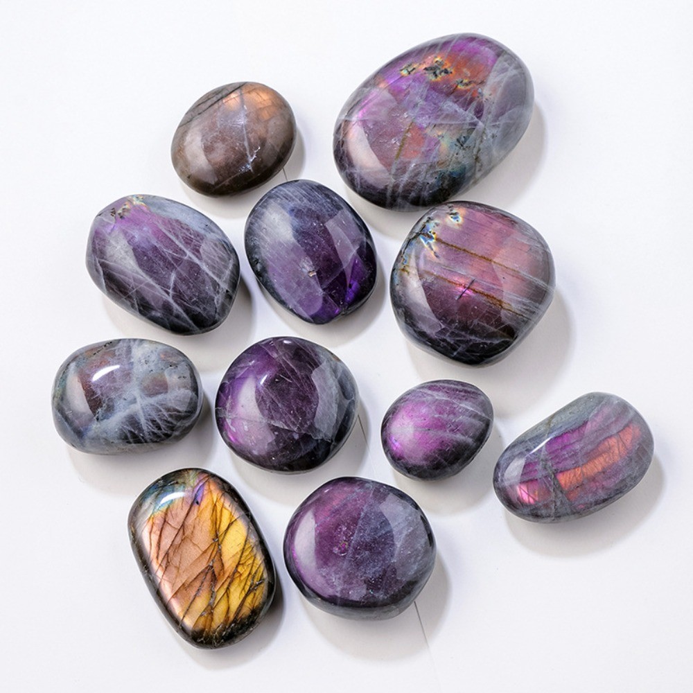 Natural Purple Flash Labradorite Worry Palm Stone Tumbled Crystal Healing Decor