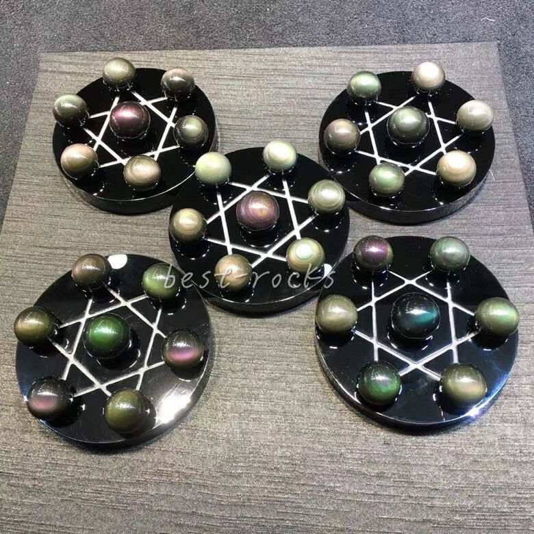 1pcs Seven Star Natural Rainbow obsidian Sphere Ball Chakra Healing+100mm stand