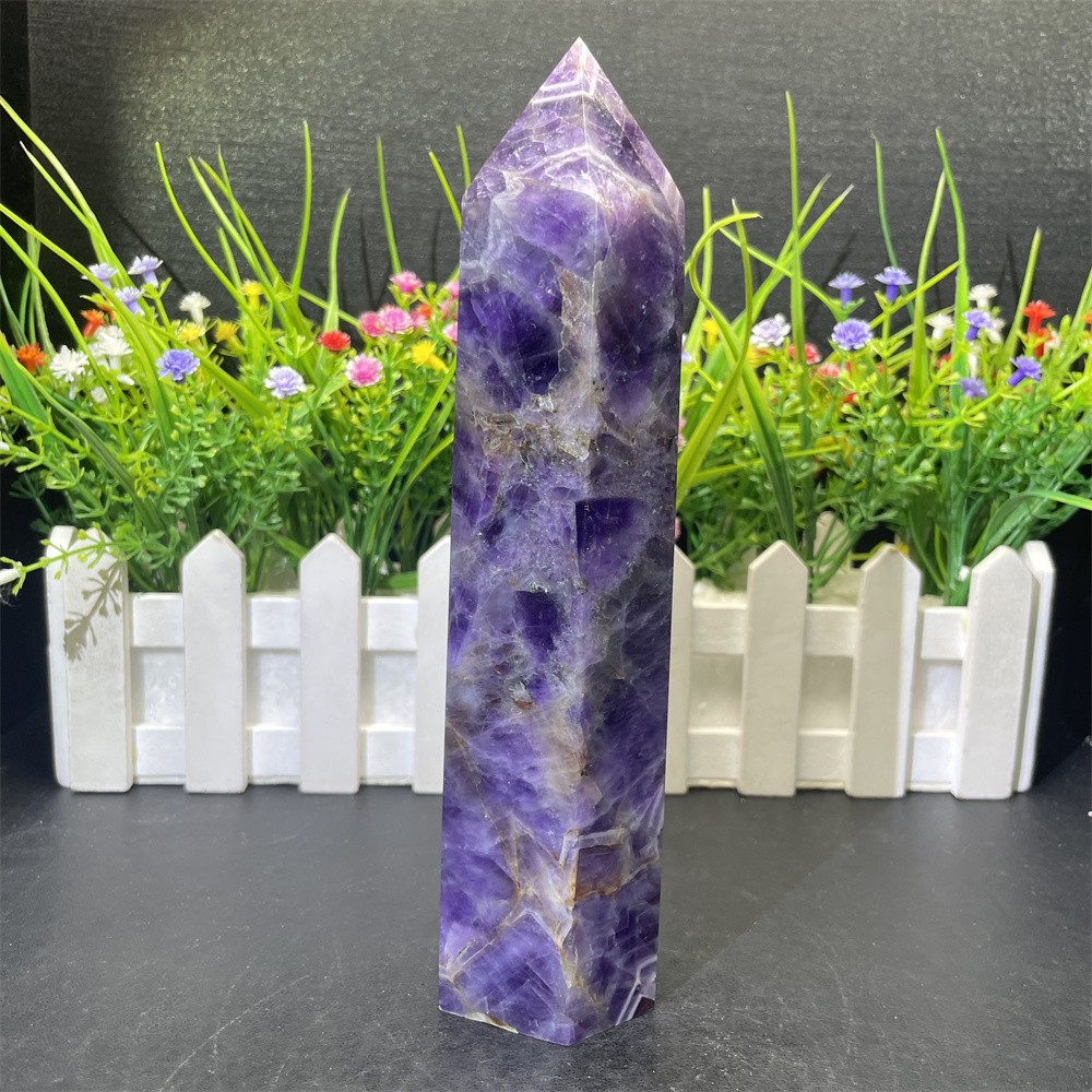 1.6LB 7.6″ Natural Dream Amethyst Obelisk Quartz Crystal Tower Point Decor