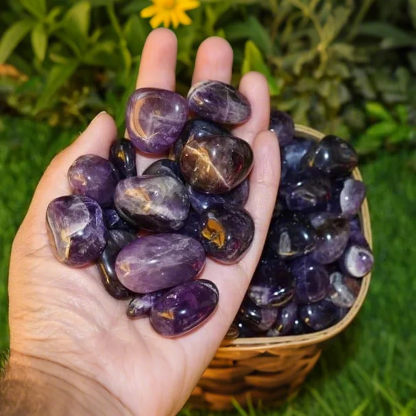 10pcs Tumbled Amethyst Stones Purple Crystal Palm Stone Healing Rock Specimen