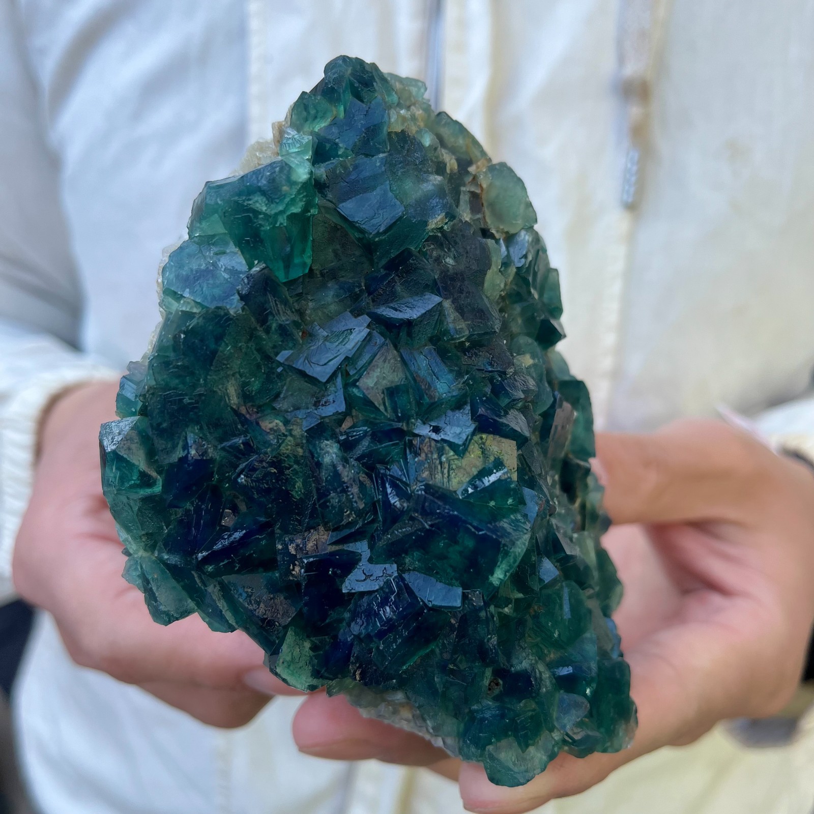 1.8LB Natural cubic green fluorite crystal cluster rough mineral specimen