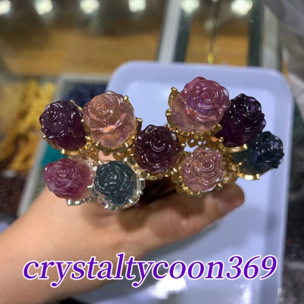 5pc Natural Fluorite Rose Flower Skull Carving Quartz Crystal Reiki Healing