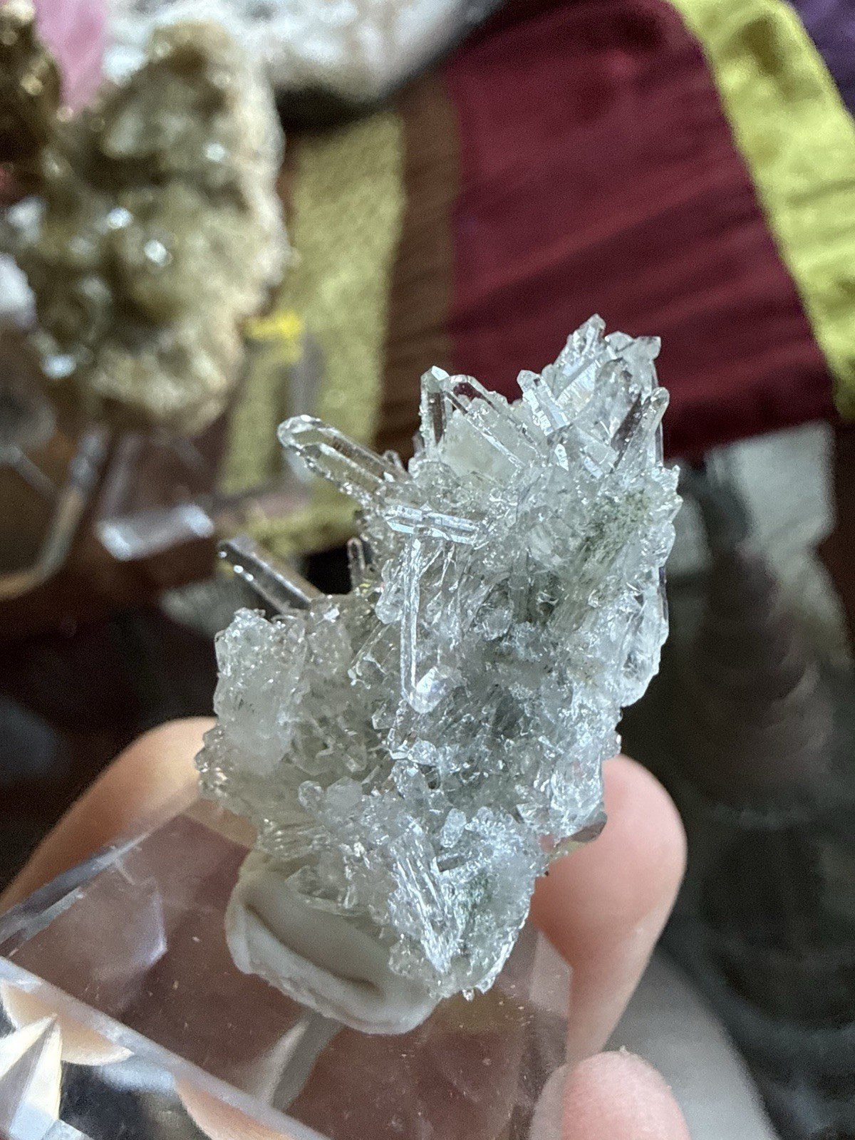 Clear Quartz Crystal Cluster Display Specimen on Acrylic Stand, 0.78 oz