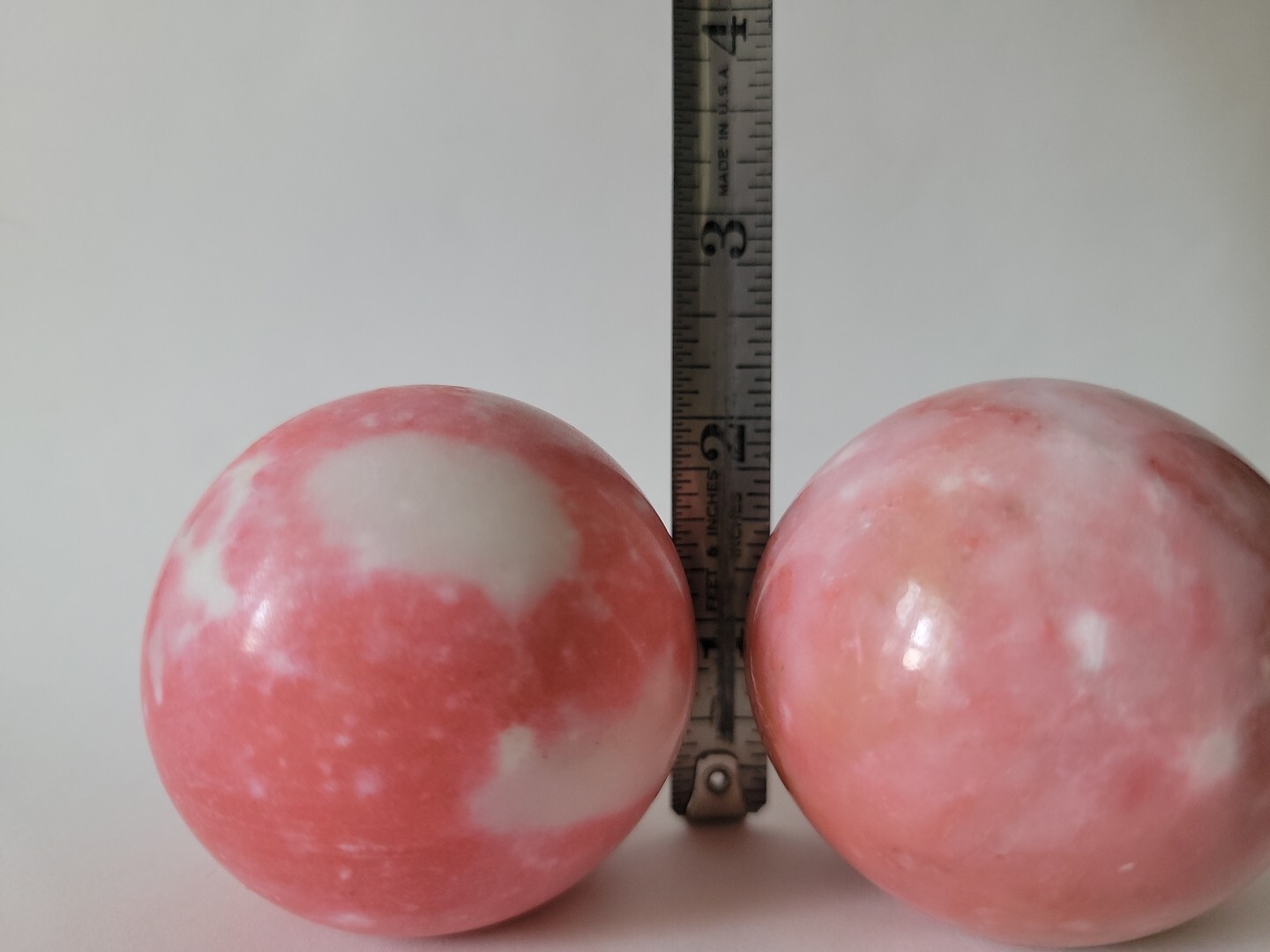 2 Vintage Pink Opal Alabaster Quartz Marble Stone Sphere Ball Orbs 2 3/8″