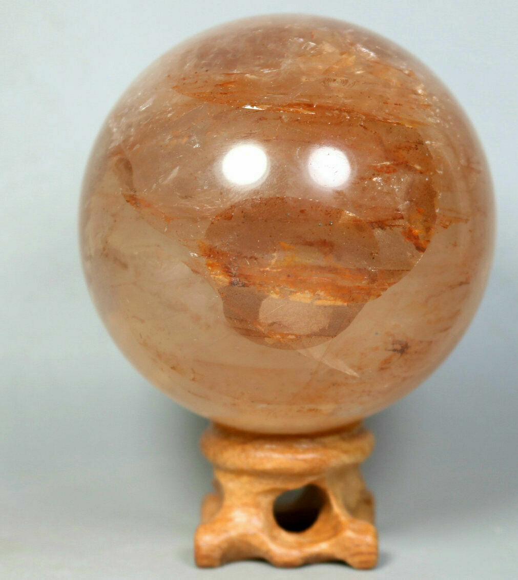 Natural RED FIRE QUARTZ Hematoid Crystal PHANTOM MULTI-INCLUSIONS Sphere Stand