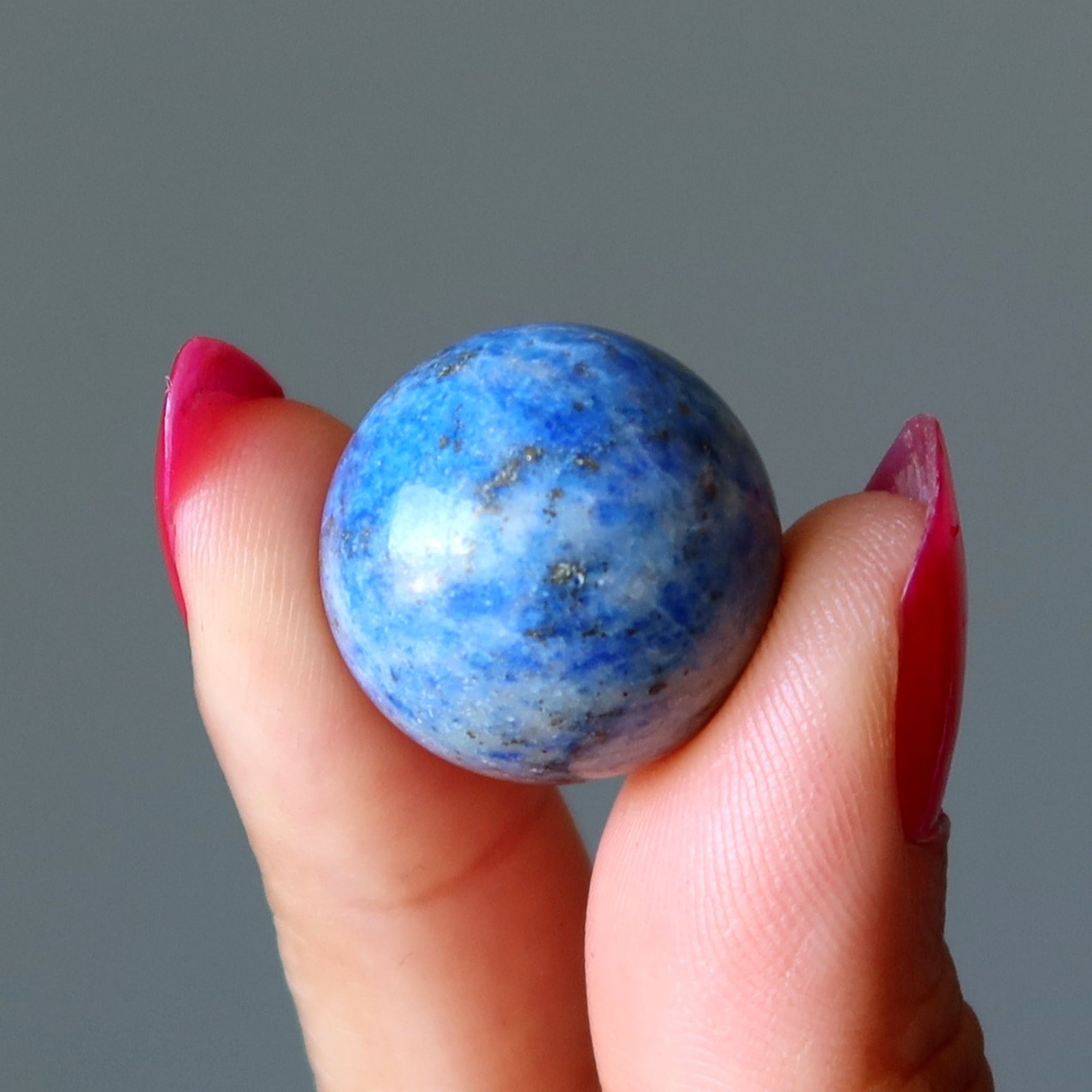 Lapis Lazuli Sphere Blue Mini Portable Crystal Ball Calcite Pyrite Marble Stone