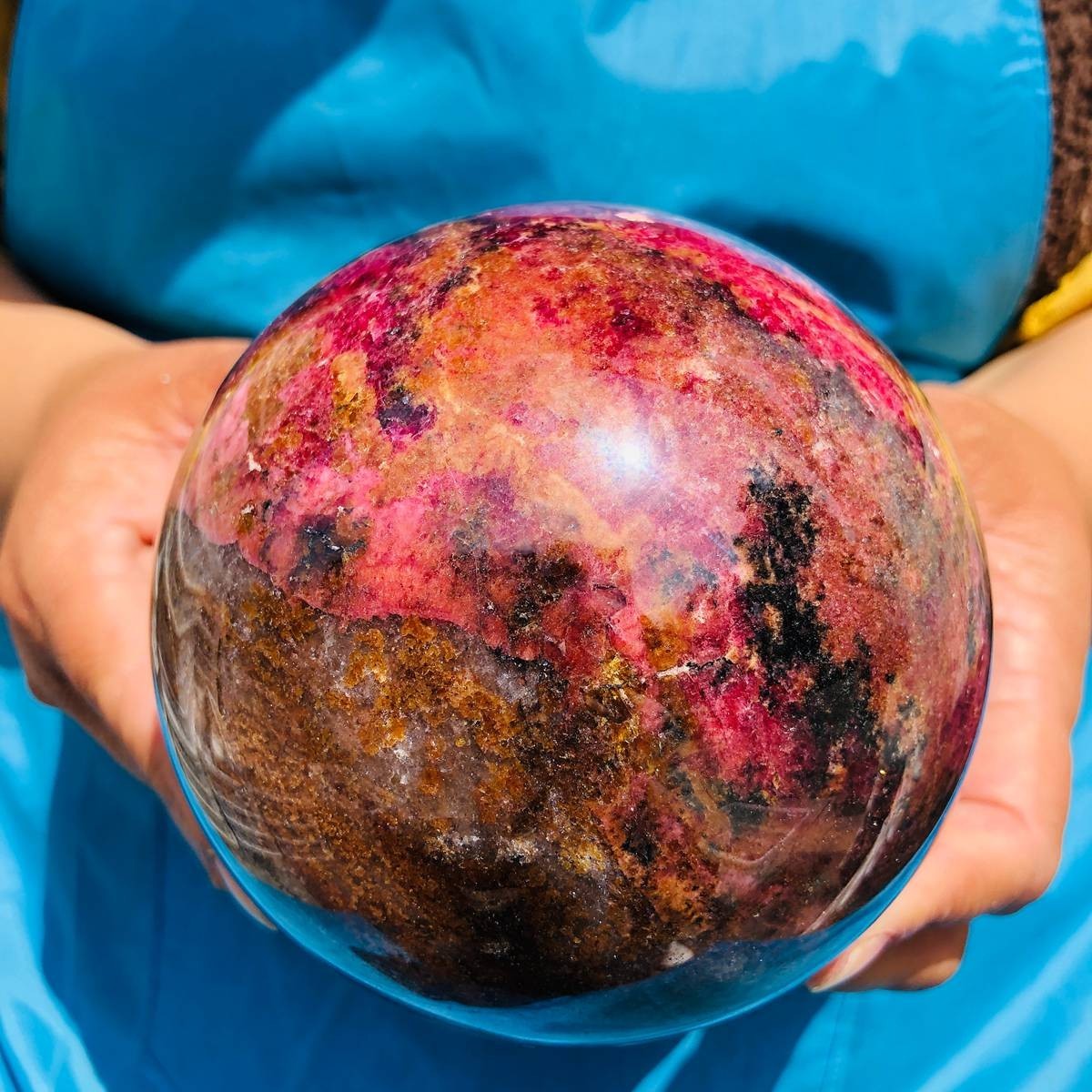 5.03LB Natural Rhodonite Crystal Sphere Pink Black Healing Gem Stone 4793