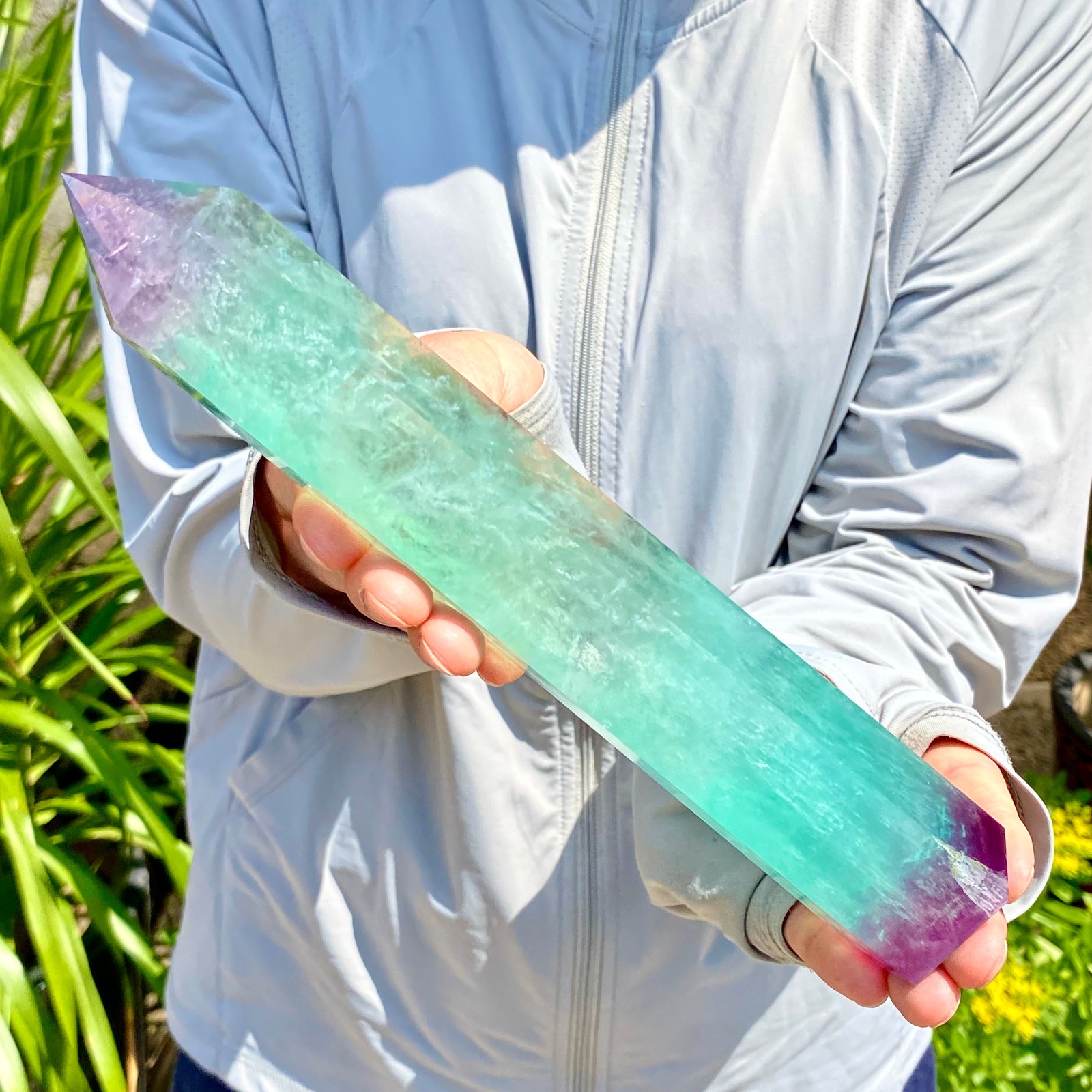 1.84LB Natural Fluorite Crystal Column Magic Wand Obelisk Point Earth Healing