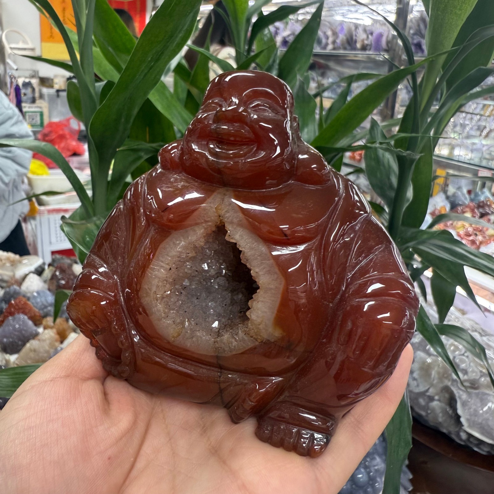 1.1LB Natural Red agate hand carved Buddha Quartz Crystal reiki healing random