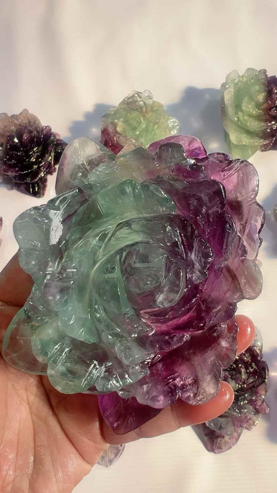 1PC Natural Color Fluorite Quartz Carved Peony Flower Skull Crystal Reiki gift