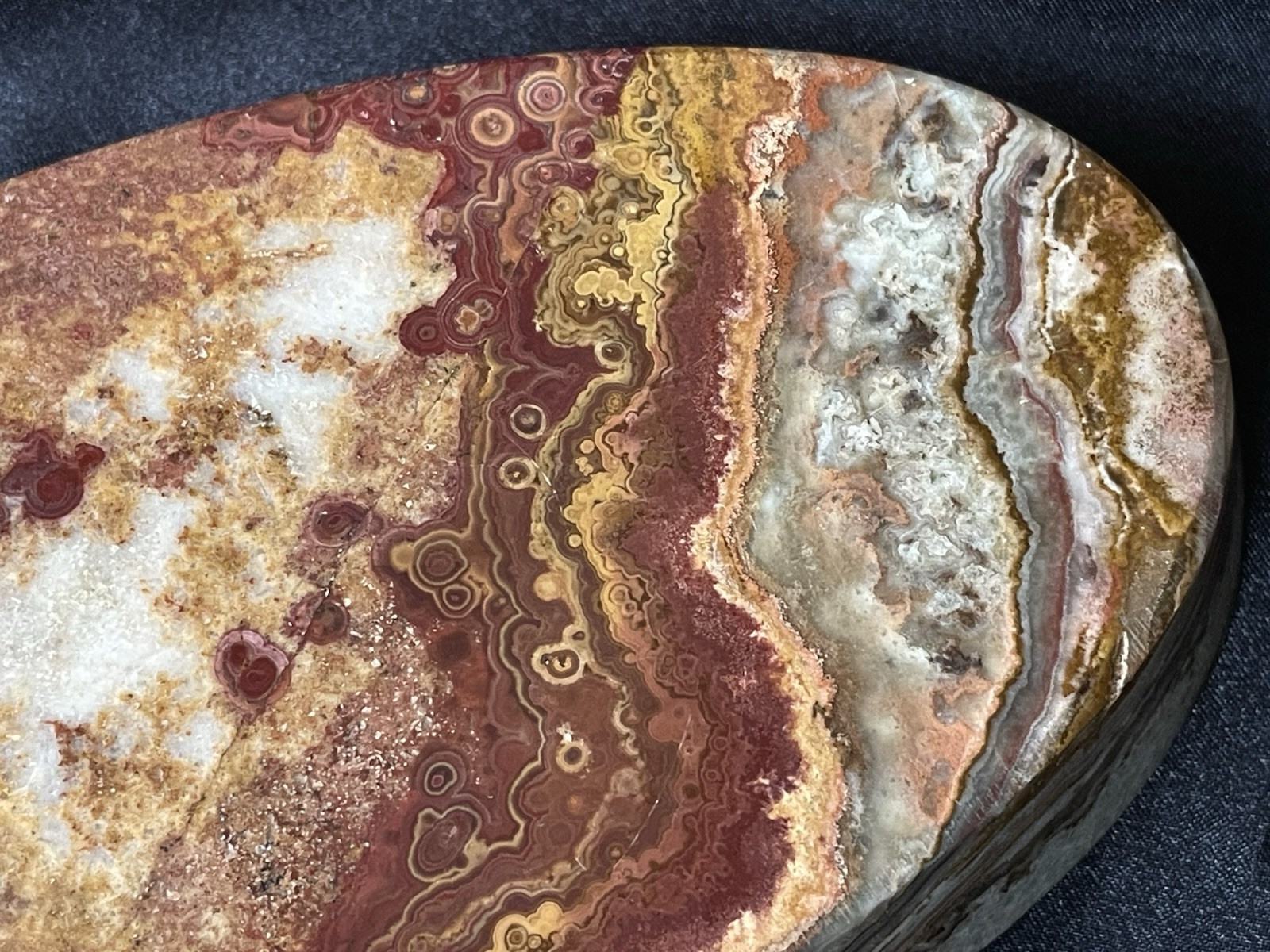 Carved And Polished Stone Dish Crazy Lace Agate Oval Jewelry Dish Cufflinks Tray