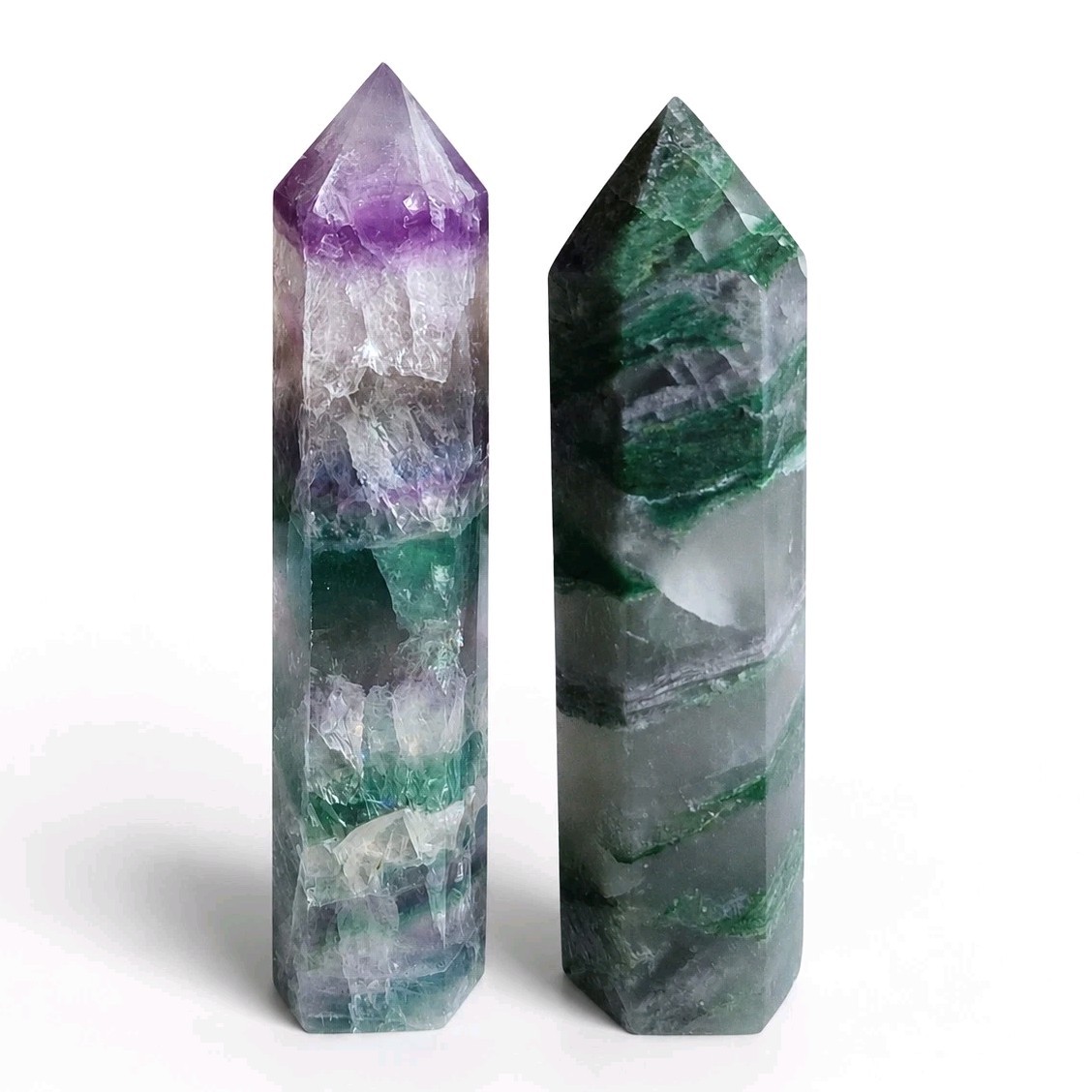 Lot Of 2 Towers Rainbow Fluorite & Moss Agate – 266g – USA