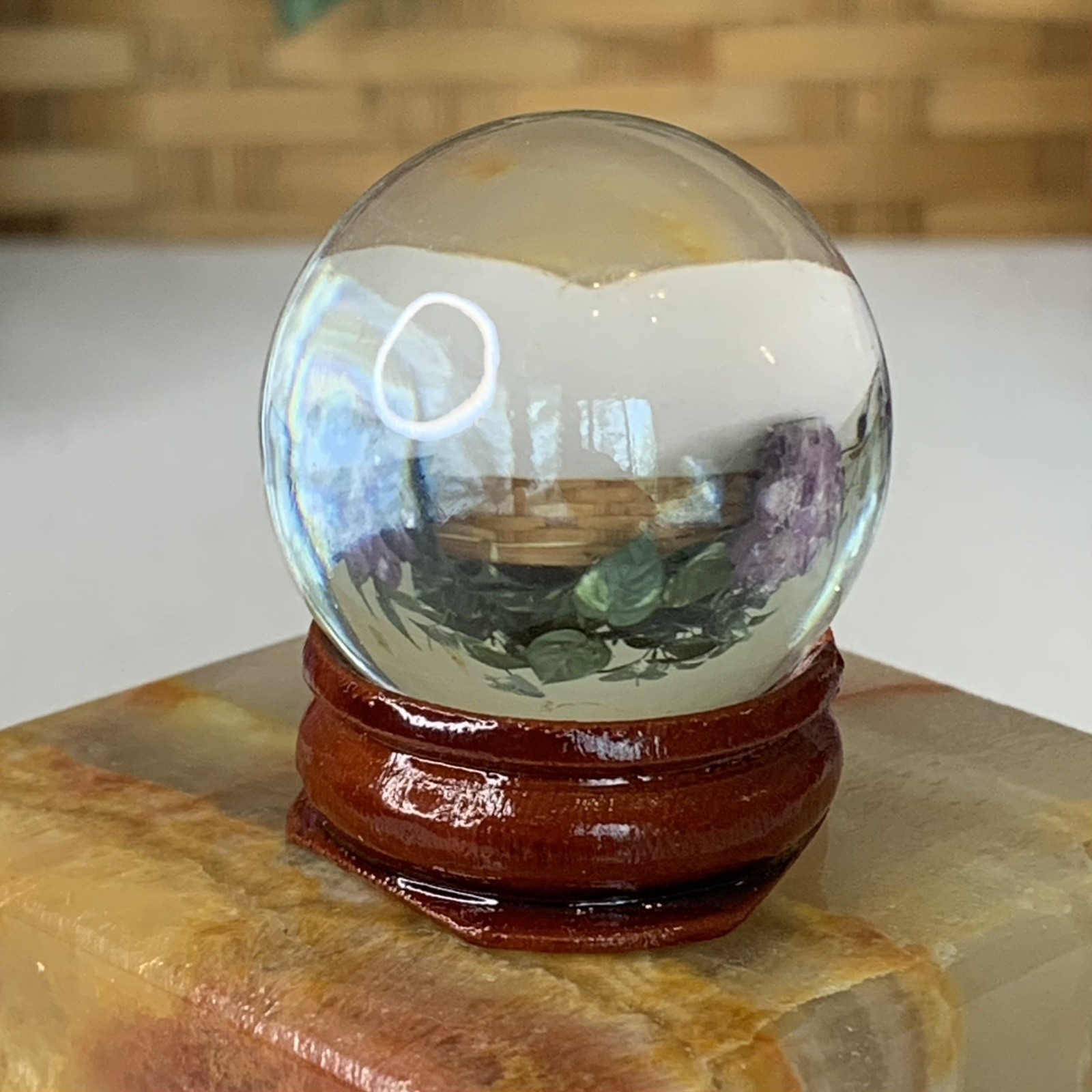 Clear Crystal Ball Quartz Glass Sphere Orb With Wood Display Stand Base New 1.3″